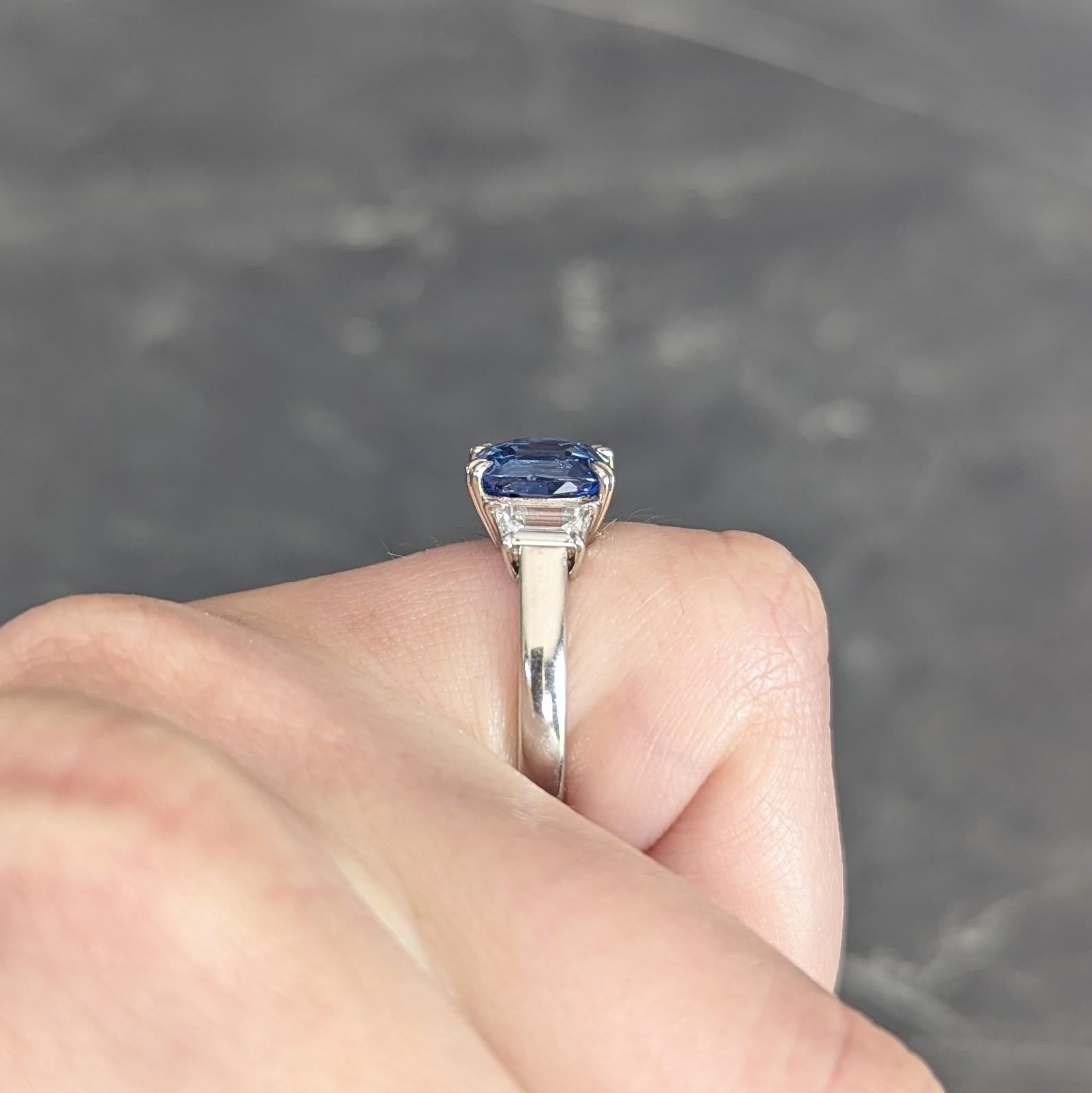 Contemporary 3.26 CTW No Heat Ceylon Sapphire Diamond Platinum Ring GIA