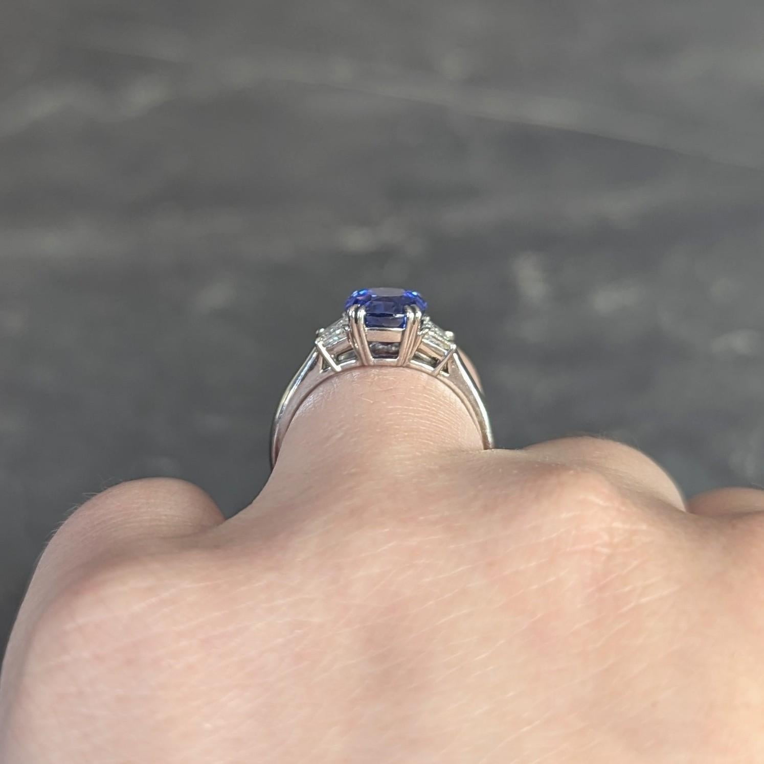 Contemporary 3.26 CTW No Heat Ceylon Sapphire Diamond Platinum Ring GIA