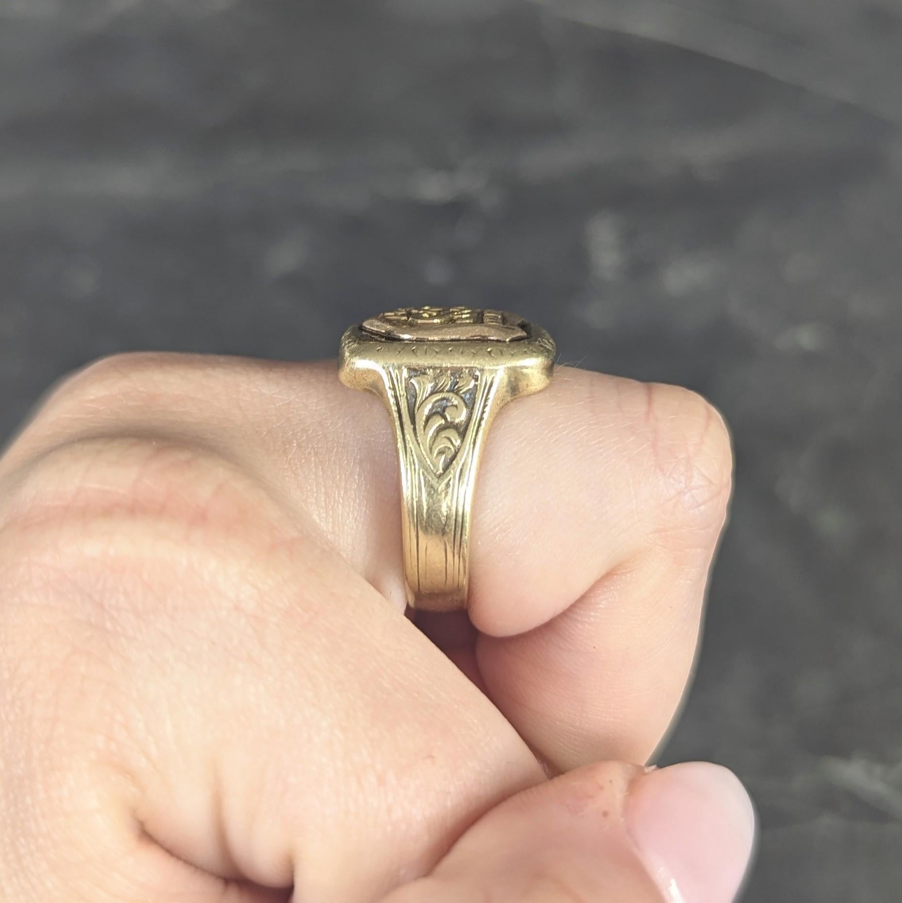 Art Deco 1927 14 Karat Yellow Gold Antique New York Police Unisex Signet Ring