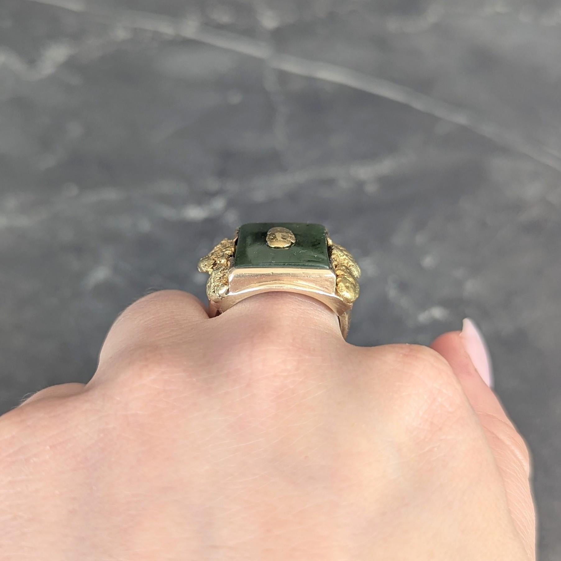 1960's Nephrite Jade 10 Karat Yellow Gold Vintage Nugget Signet Ring
