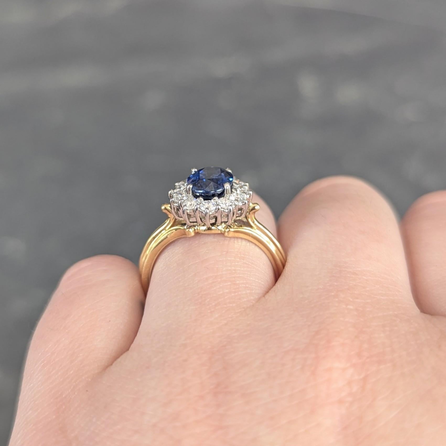 Spark 1990's 2.25 CTW Sapphire Diamond 18 Karat Two-Tone Gold Vintage Halo Ring