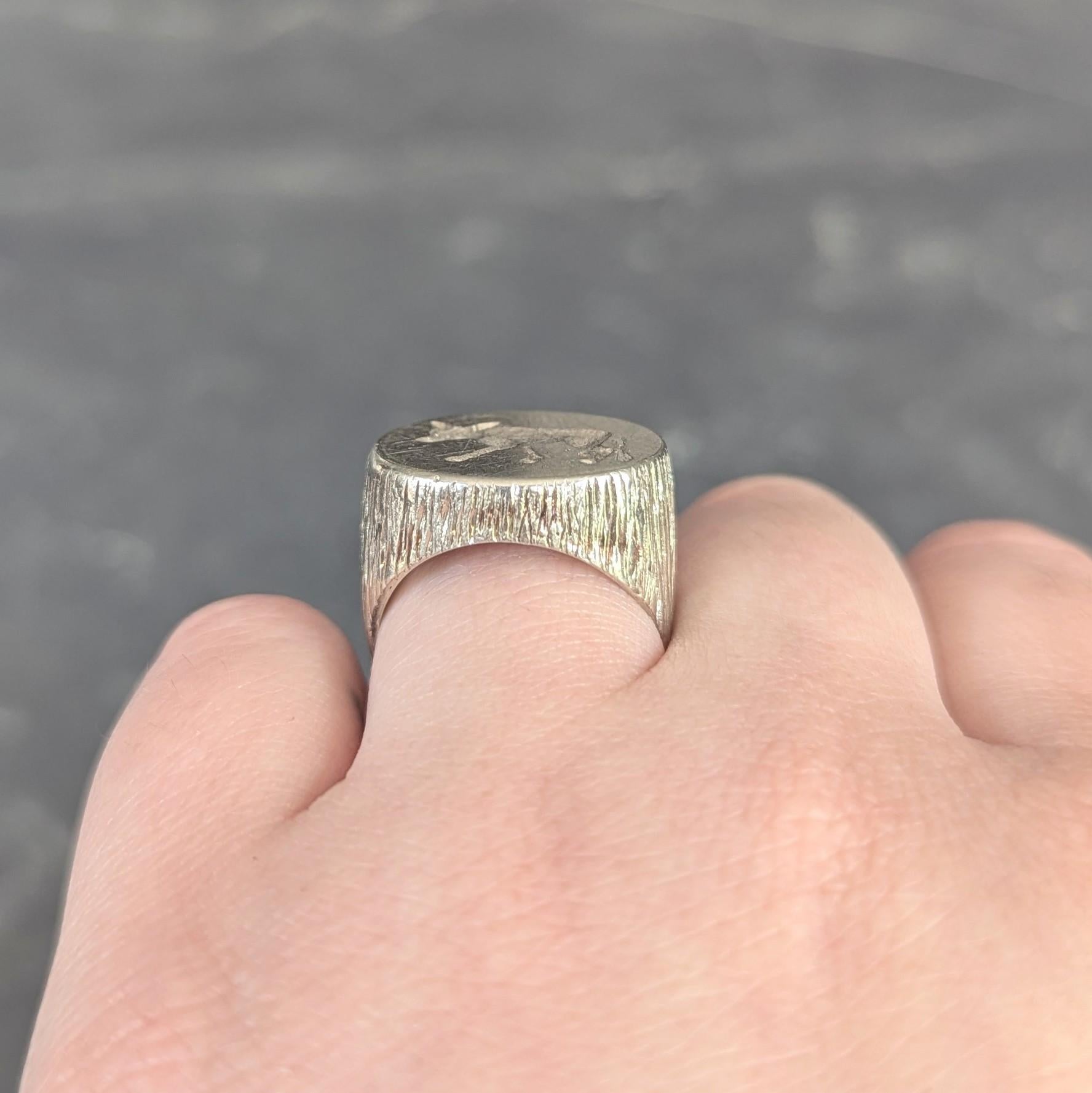 Edwardian 14 Karat White Gold Antique Fox Intaglio Unisex Signet Ring