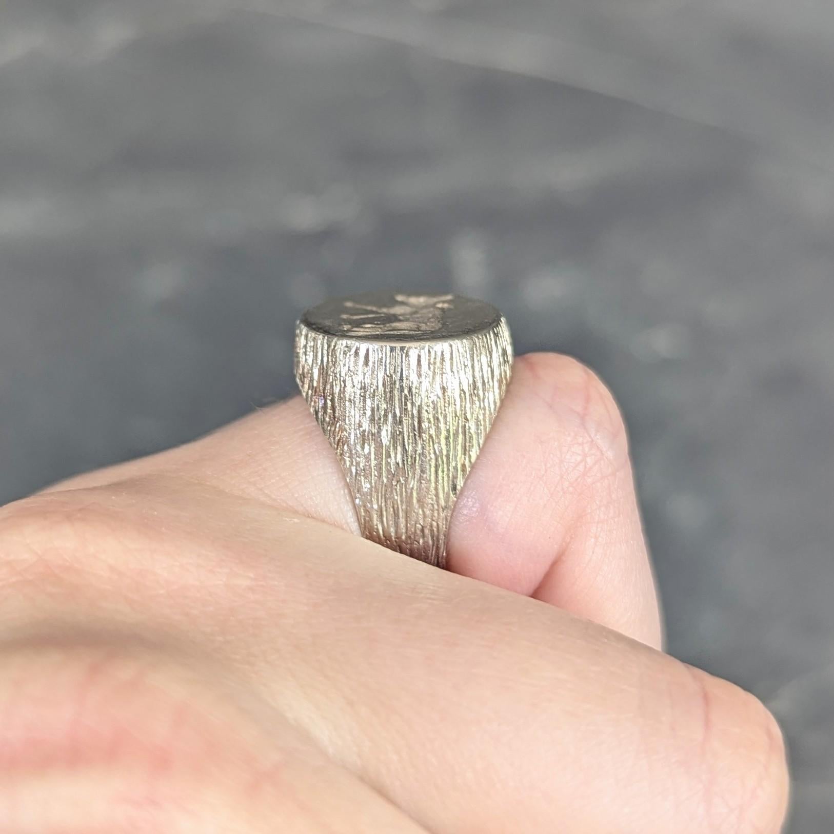 Edwardian 14 Karat White Gold Antique Fox Intaglio Unisex Signet Ring