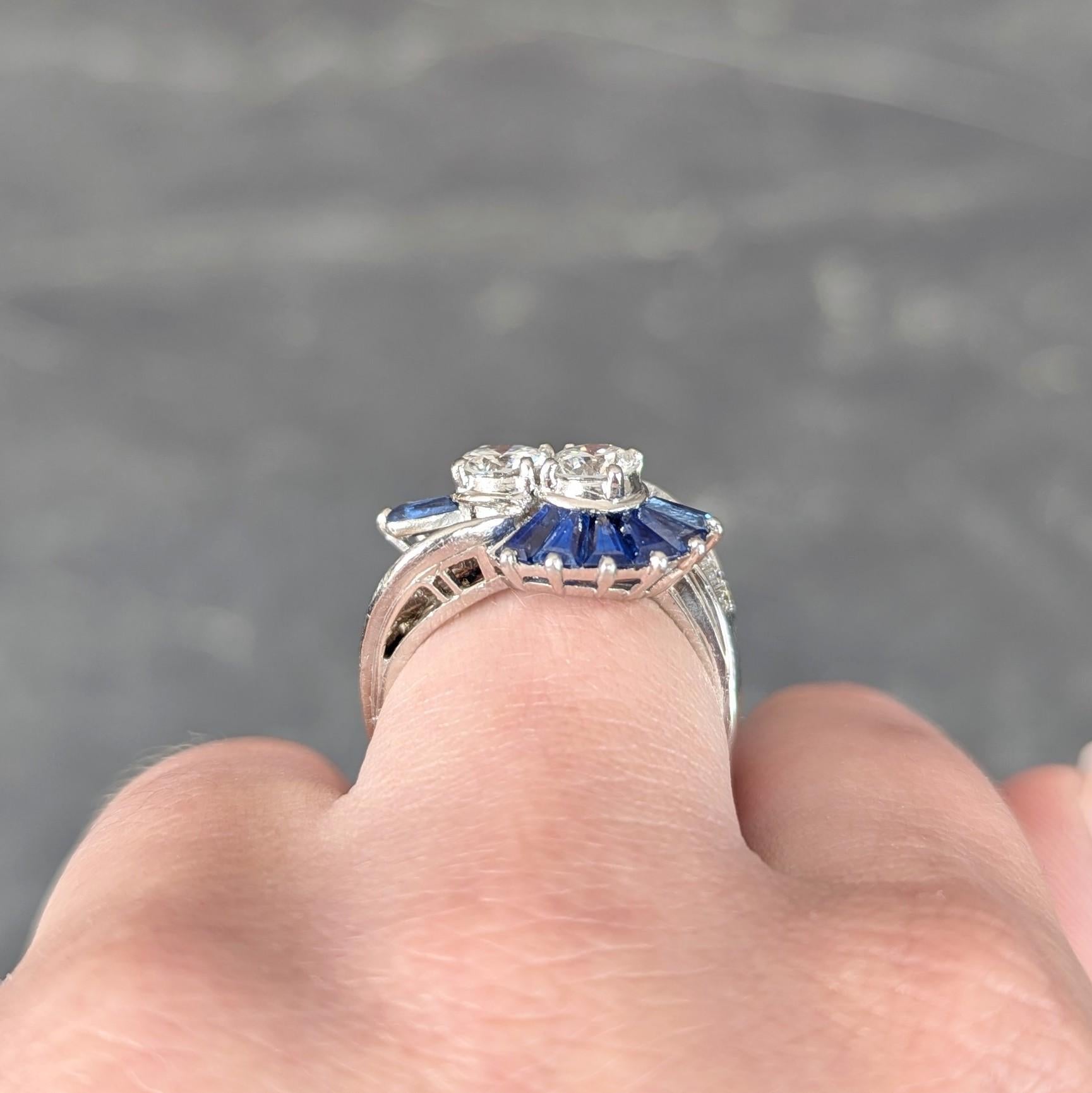 Oscar Heyman 2.00 CTW Sapphire Diamond Platinum Vintage Fanning Bypass Ring