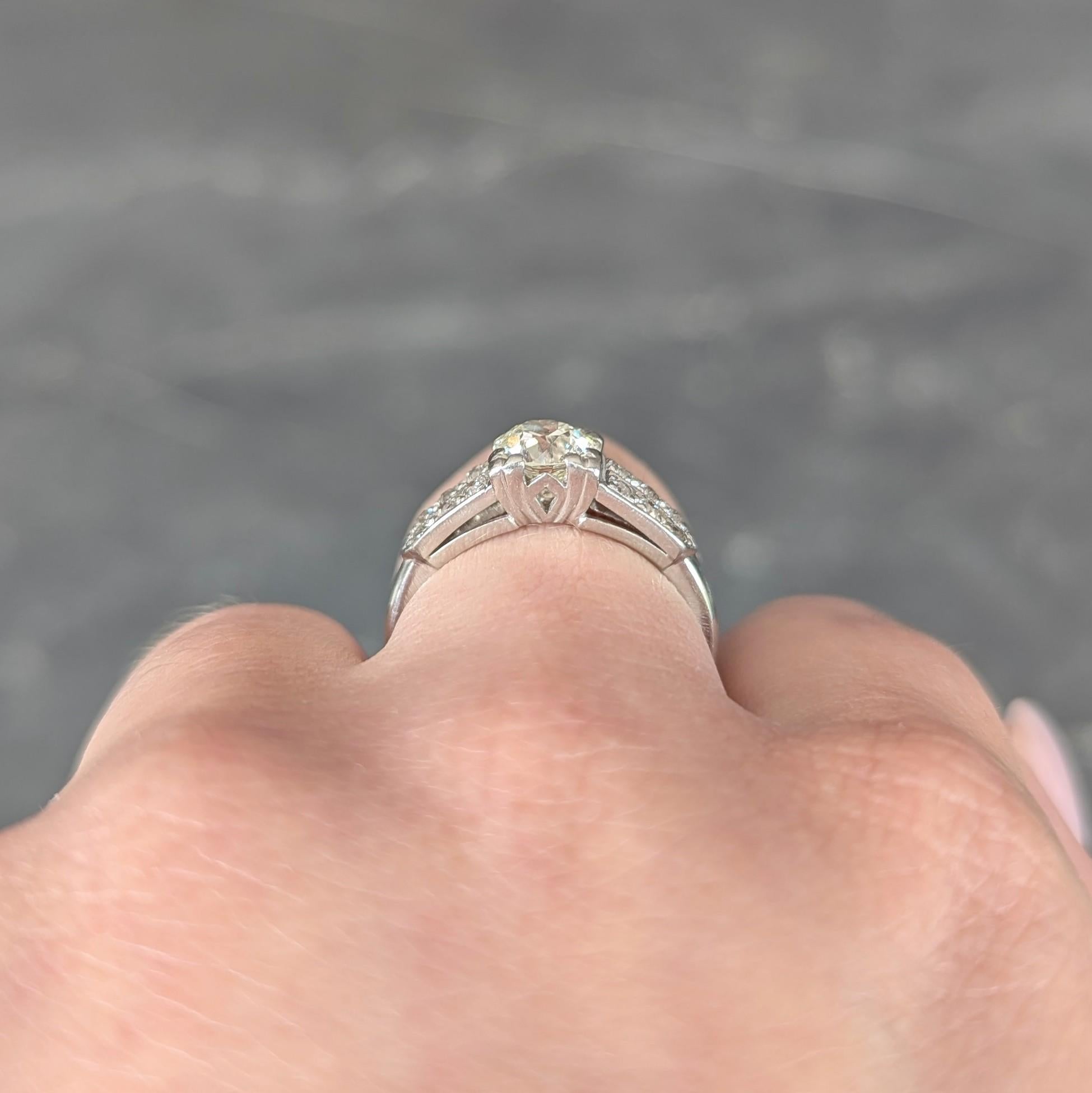 Late Art Deco 1.10 CTW Old European Diamond Platinum Vintage Engagement Ring