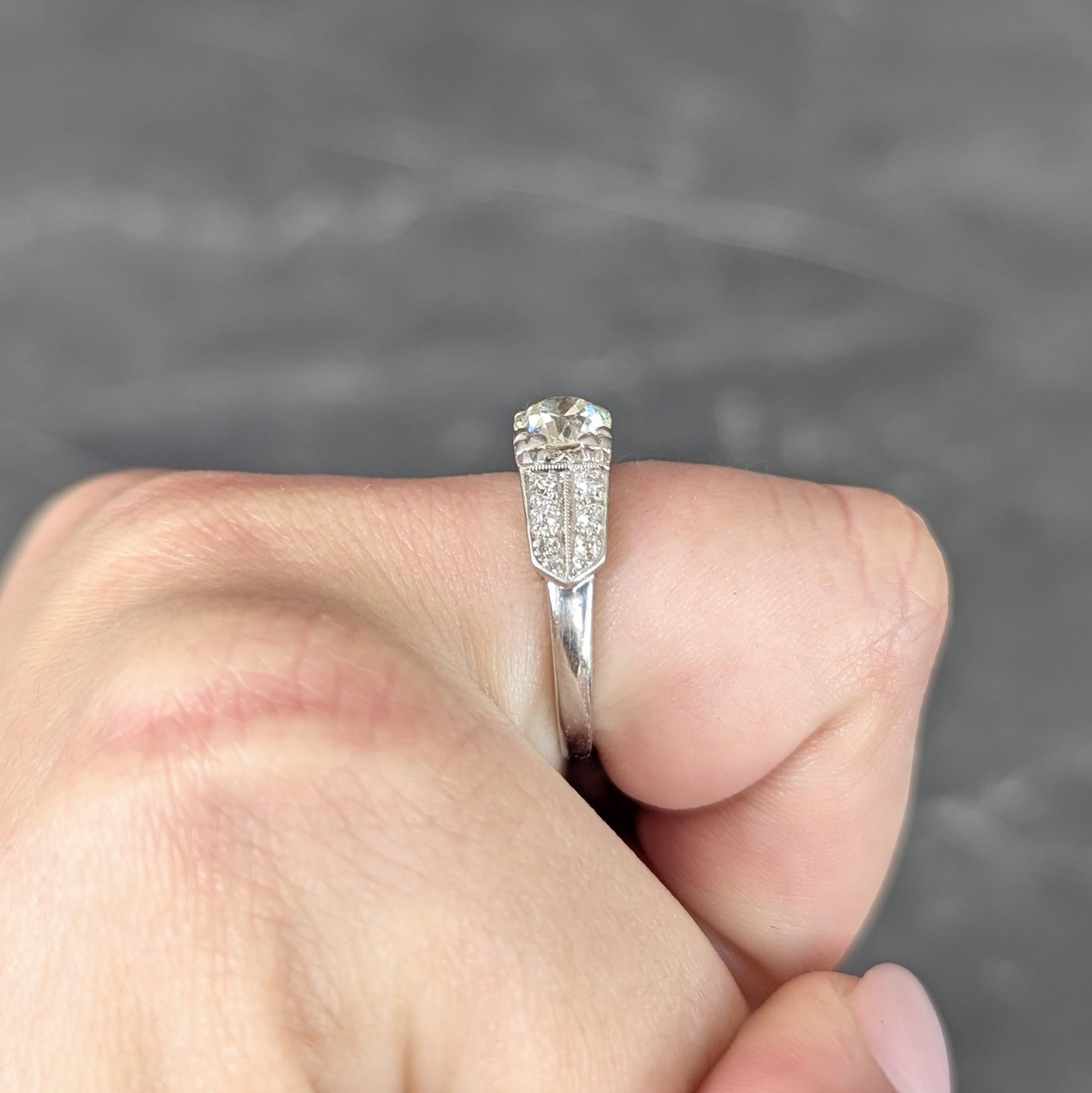 Late Art Deco 1.10 CTW Old European Diamond Platinum Vintage Engagement Ring