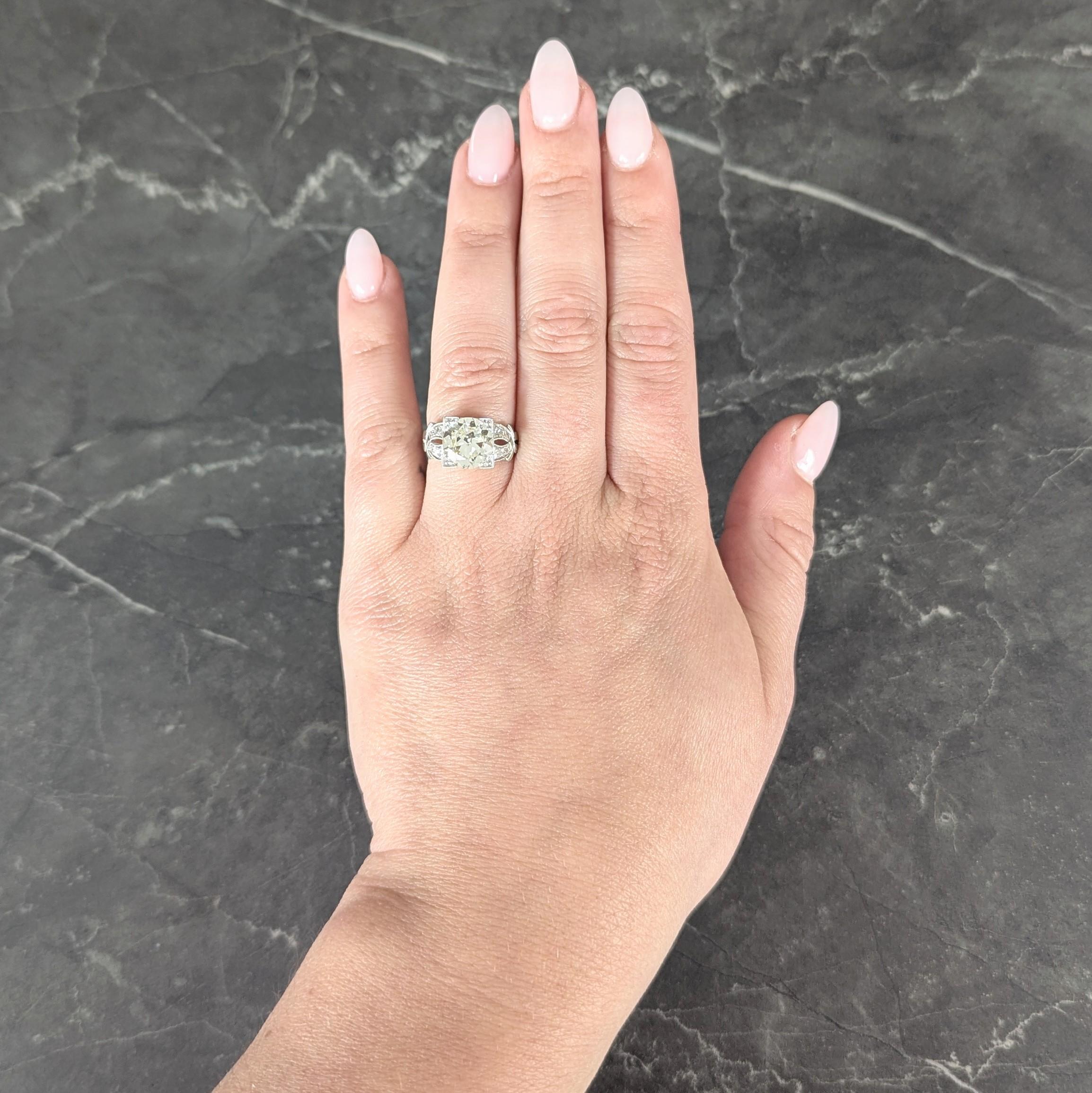 Art Deco 2.95 CTW European Diamond Platinum Vintage Buckle Engagement Ring GIA