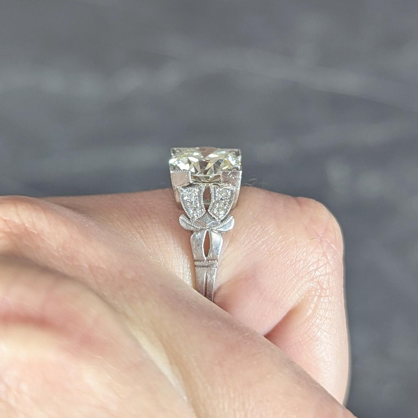 Art Deco 2.95 CTW European Diamond Platinum Vintage Buckle Engagement Ring GIA