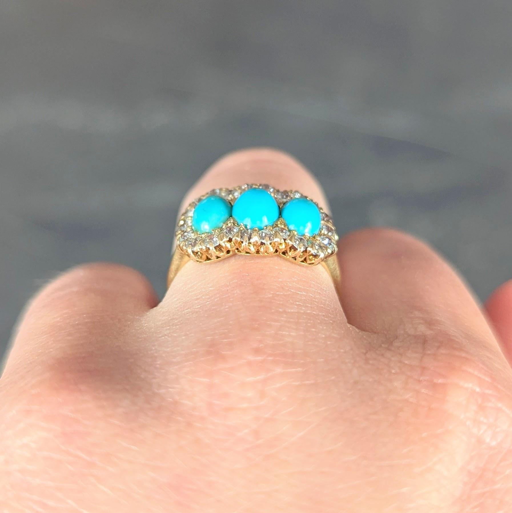 Victorian Diamond Turquoise 18 Karat Yellow Gold Antique Cluster Halo Ring