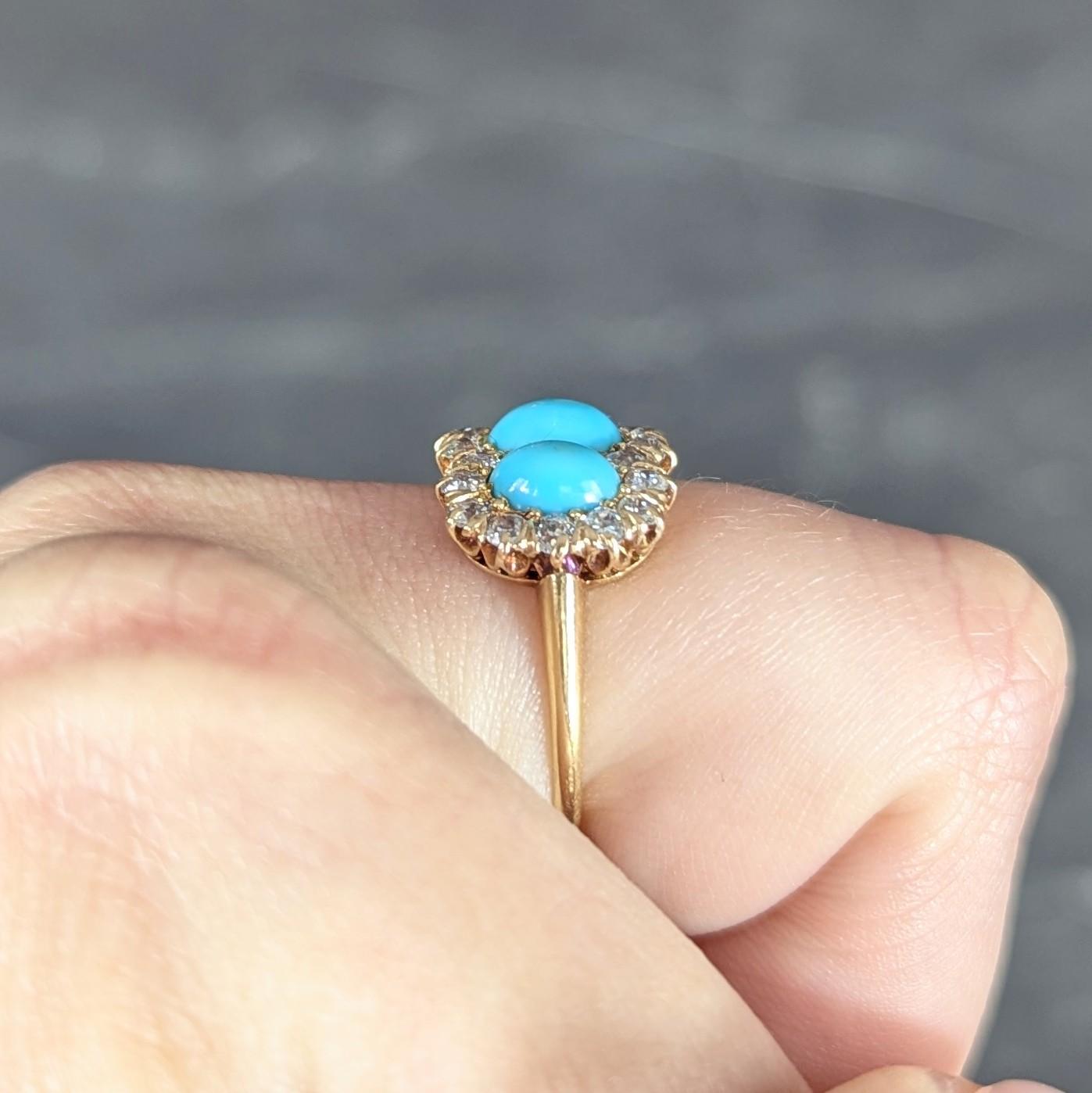 Victorian Diamond Turquoise 18 Karat Yellow Gold Antique Cluster Halo Ring