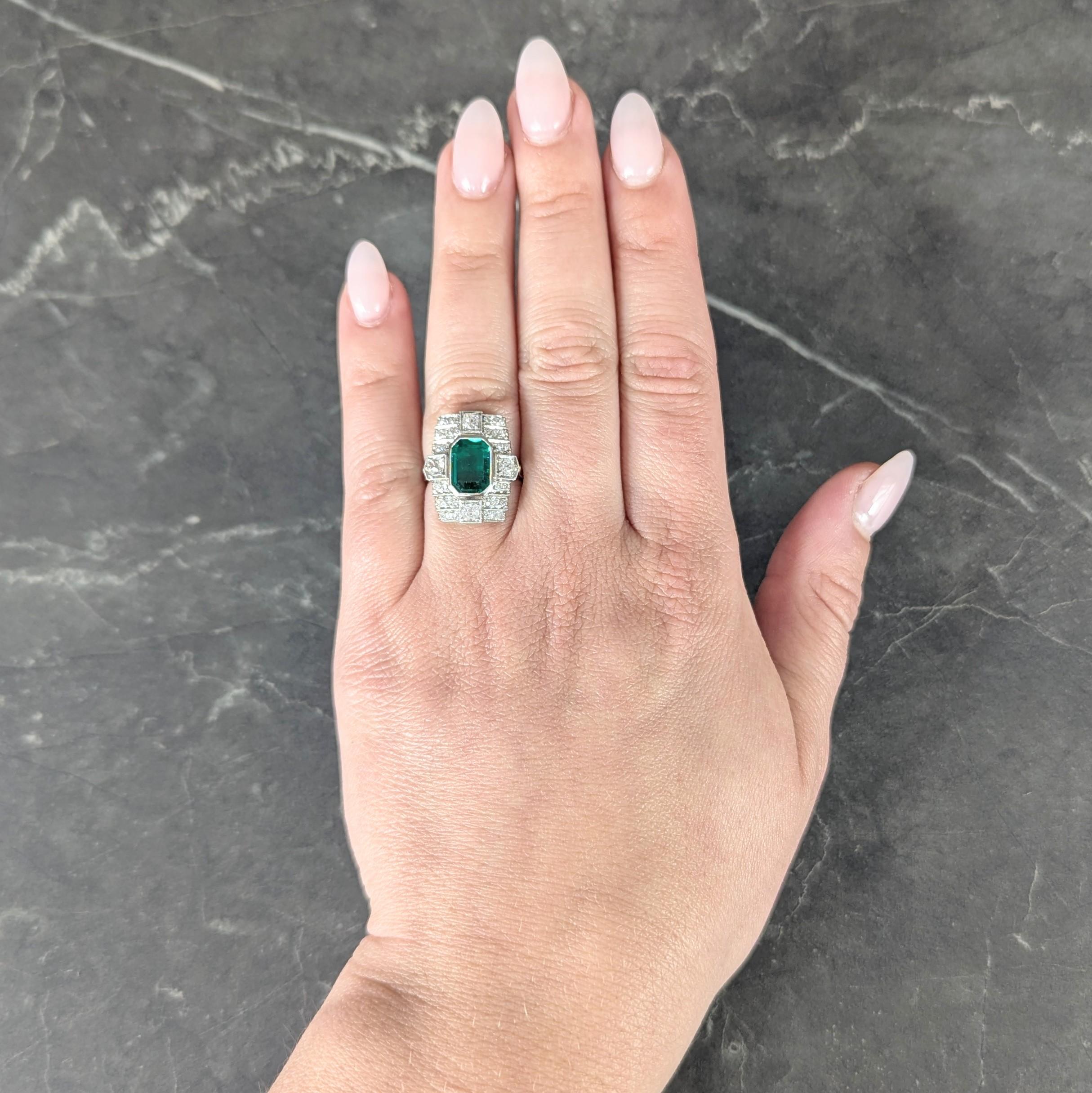 Art Deco 2.25 CTW Colombian Emerald Diamond Platinum Vintage Dinner Ring AGL