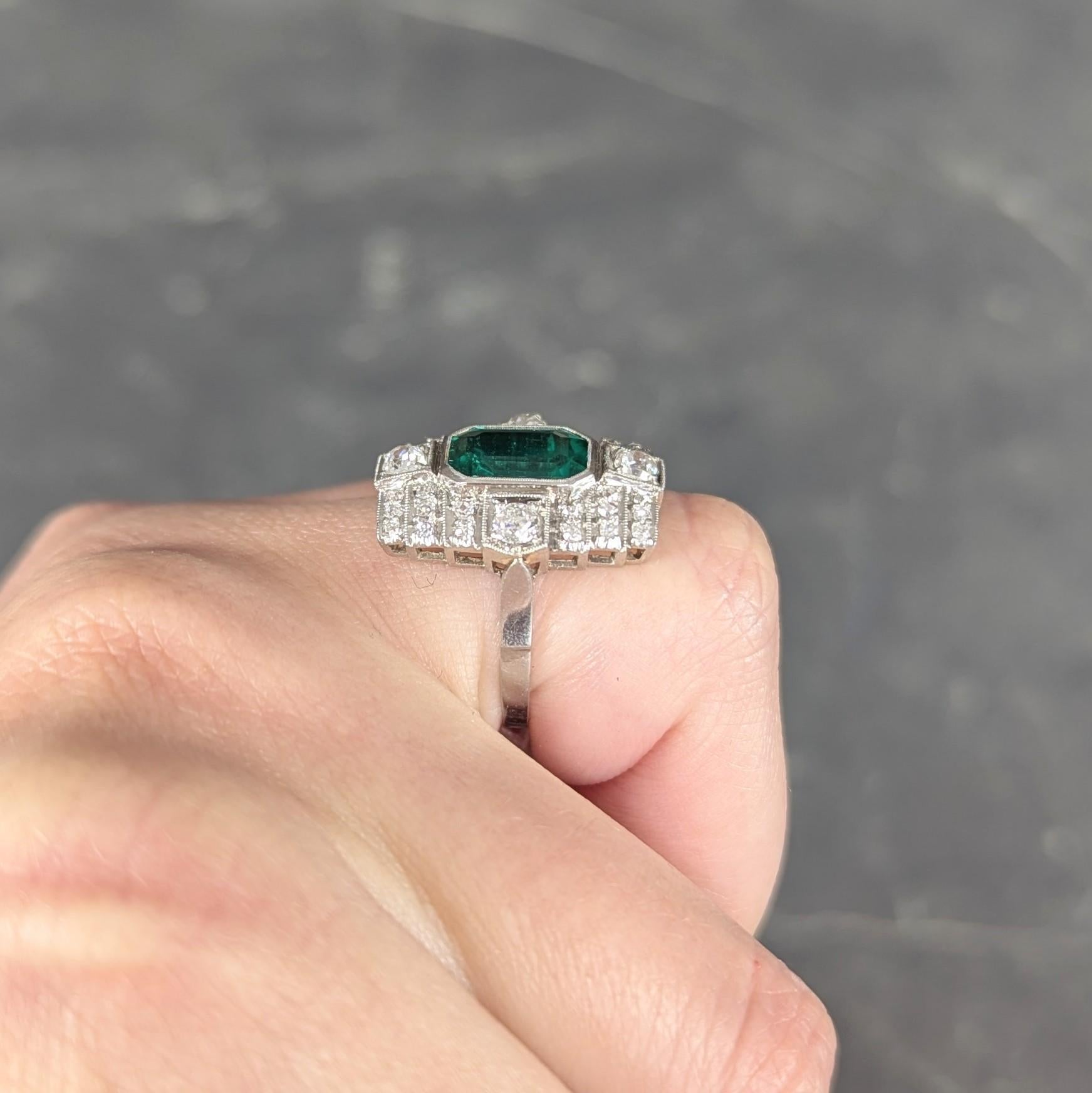 Art Deco 2.25 CTW Colombian Emerald Diamond Platinum Vintage Dinner Ring AGL