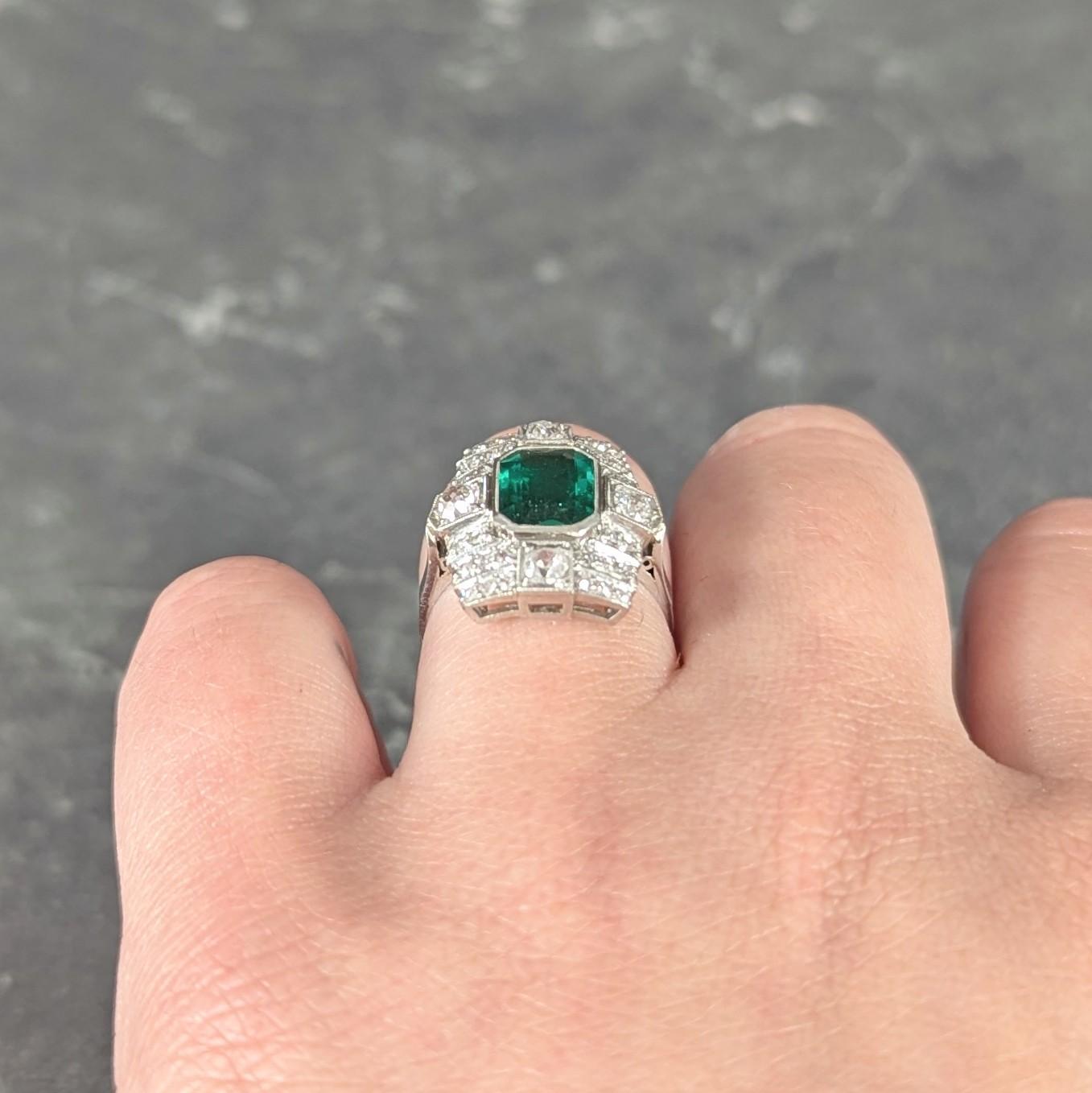Art Deco 2.25 CTW Colombian Emerald Diamond Platinum Vintage Dinner Ring AGL