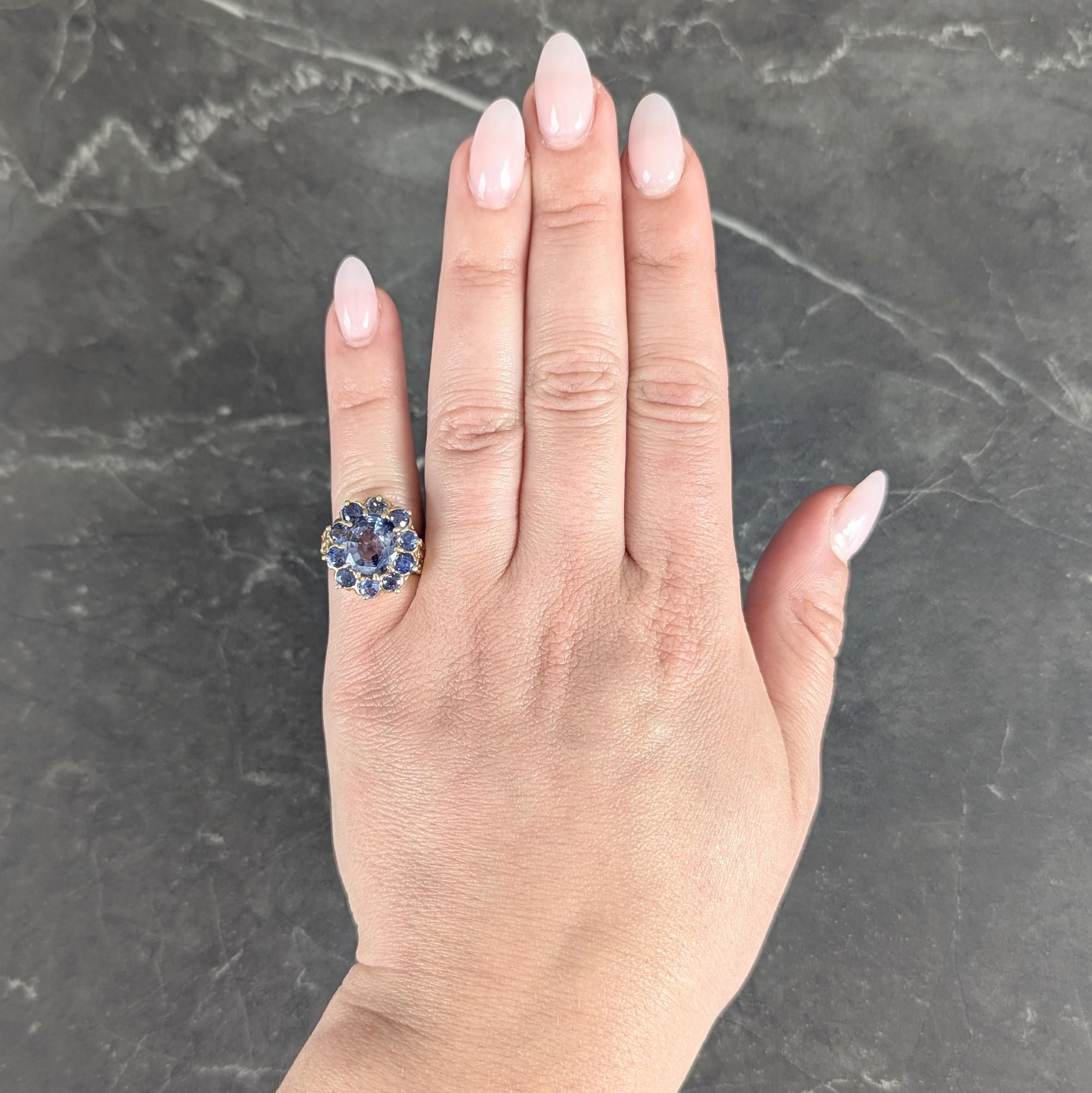 Art Deco 6.80 CTW Sapphire 14 Karat Yellow Gold Antique Halo Ring GIA