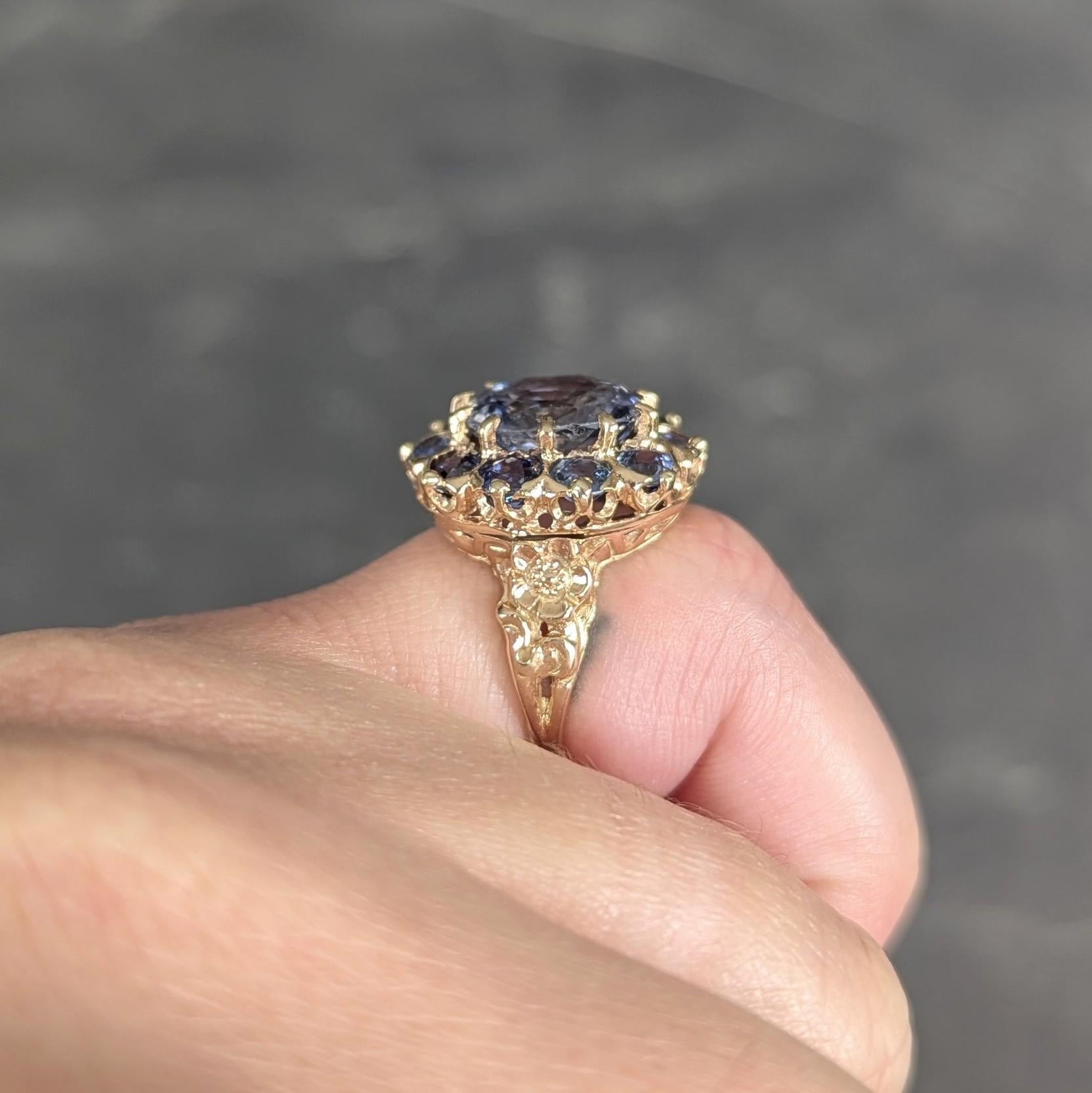 Art Deco 6.80 CTW Sapphire 14 Karat Yellow Gold Antique Halo Ring GIA