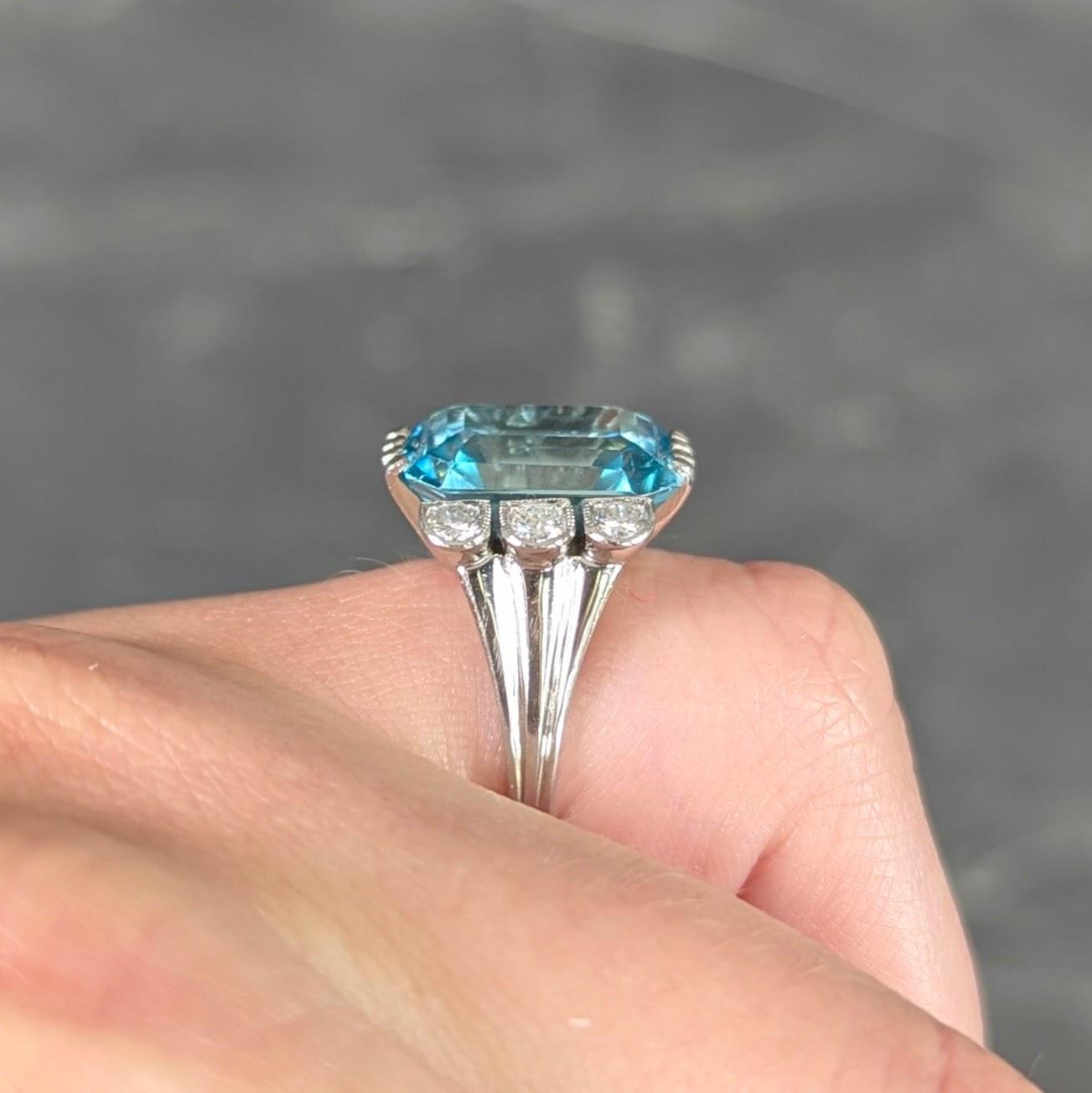 Mid-Century 12.00 CTW Zircon Diamond Platinum Vintage Cocktail Ring