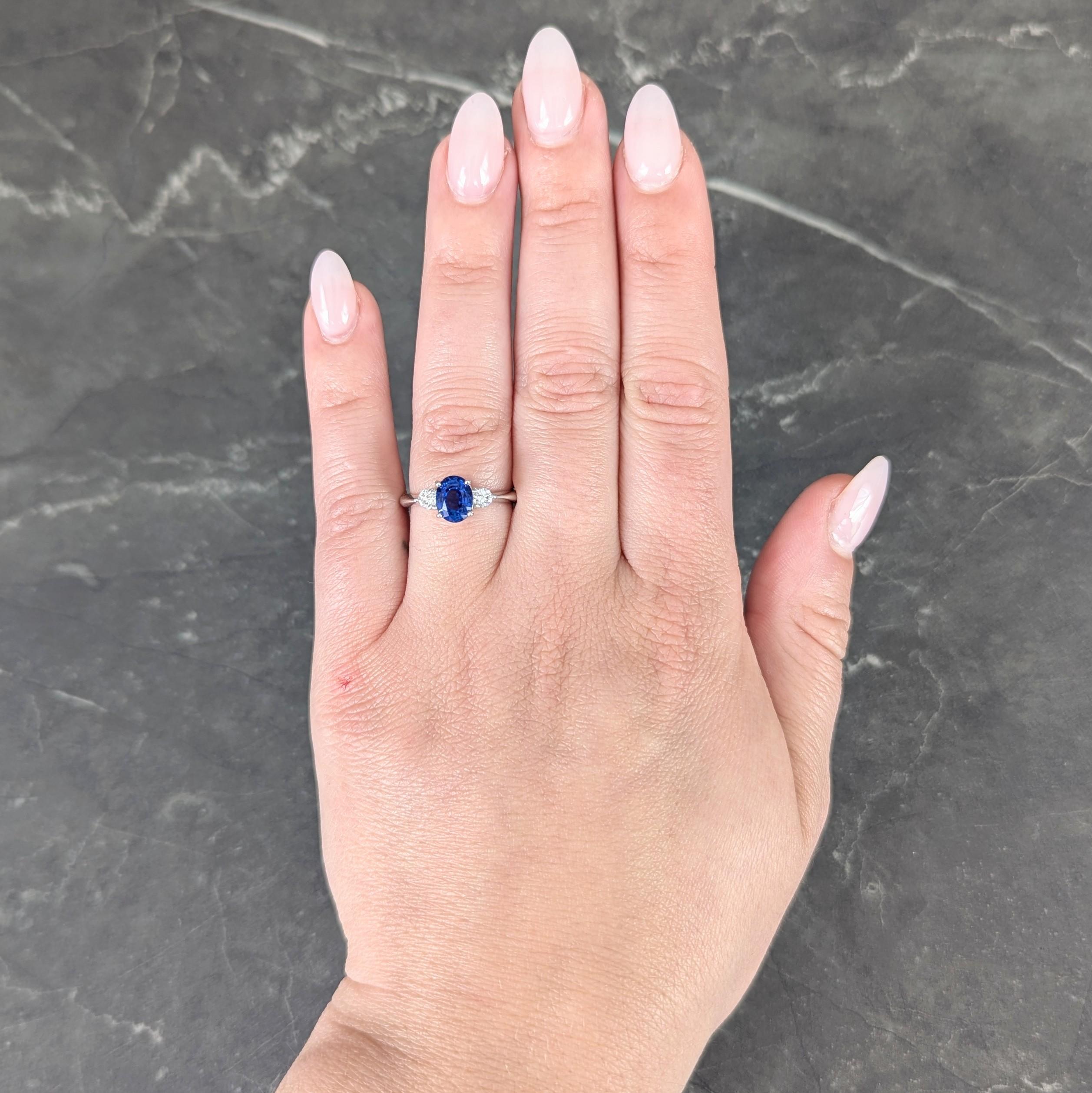 Contemporary 1.89 CTW Sapphire Diamond Platinum Three Stone Ring