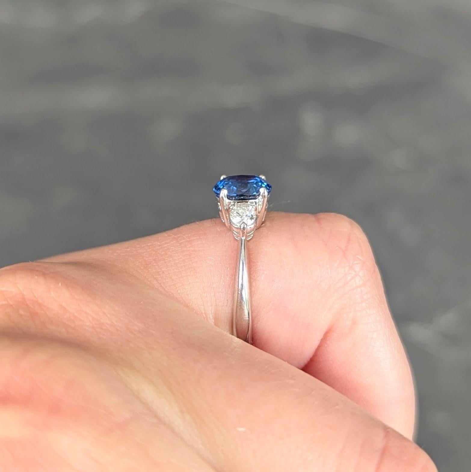 Contemporary 1.89 CTW Sapphire Diamond Platinum Three Stone Ring