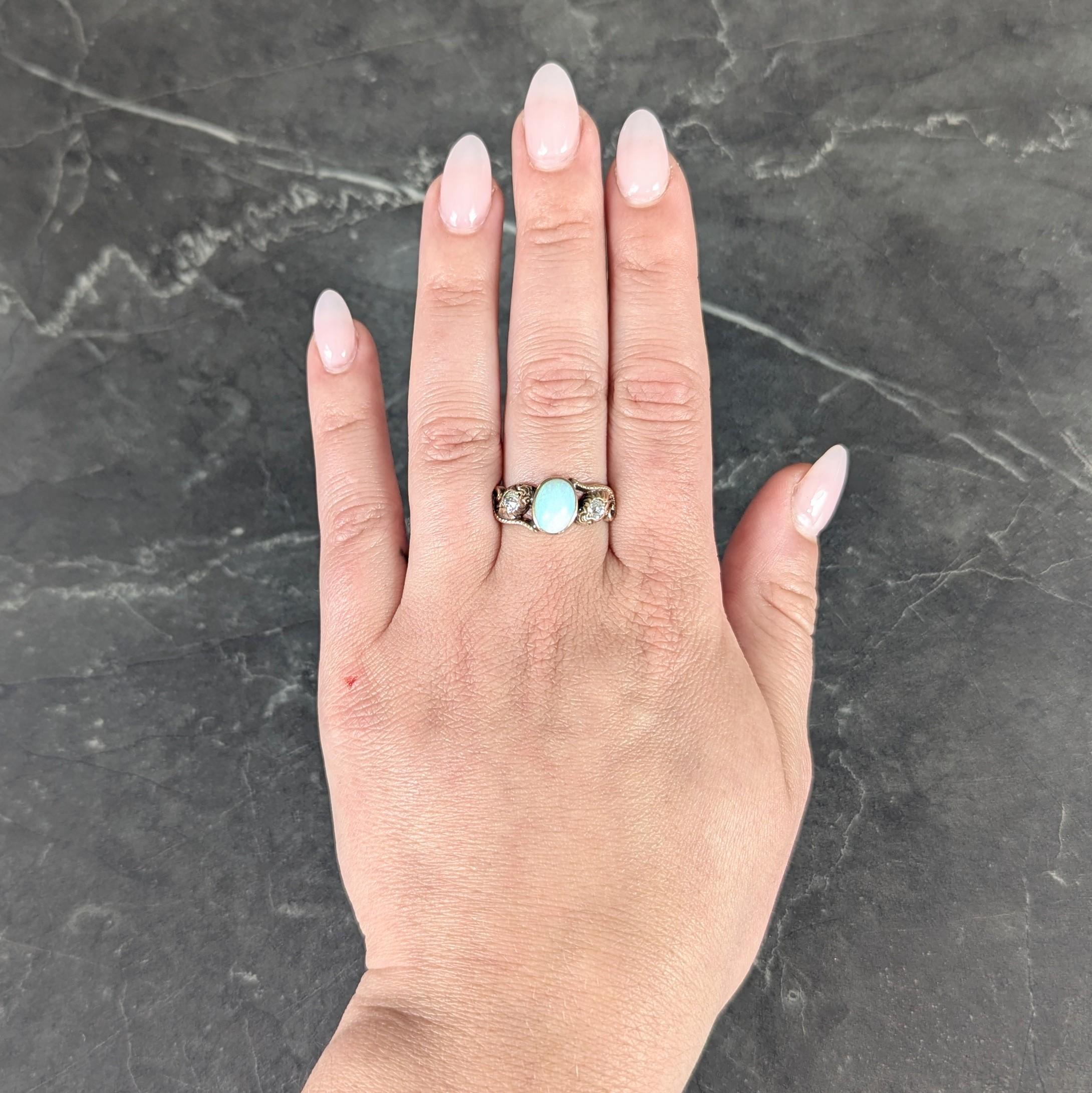 Victorian Diamond Opal 14 Karat Rose Gold Antique Lovers Knot Snake Ring