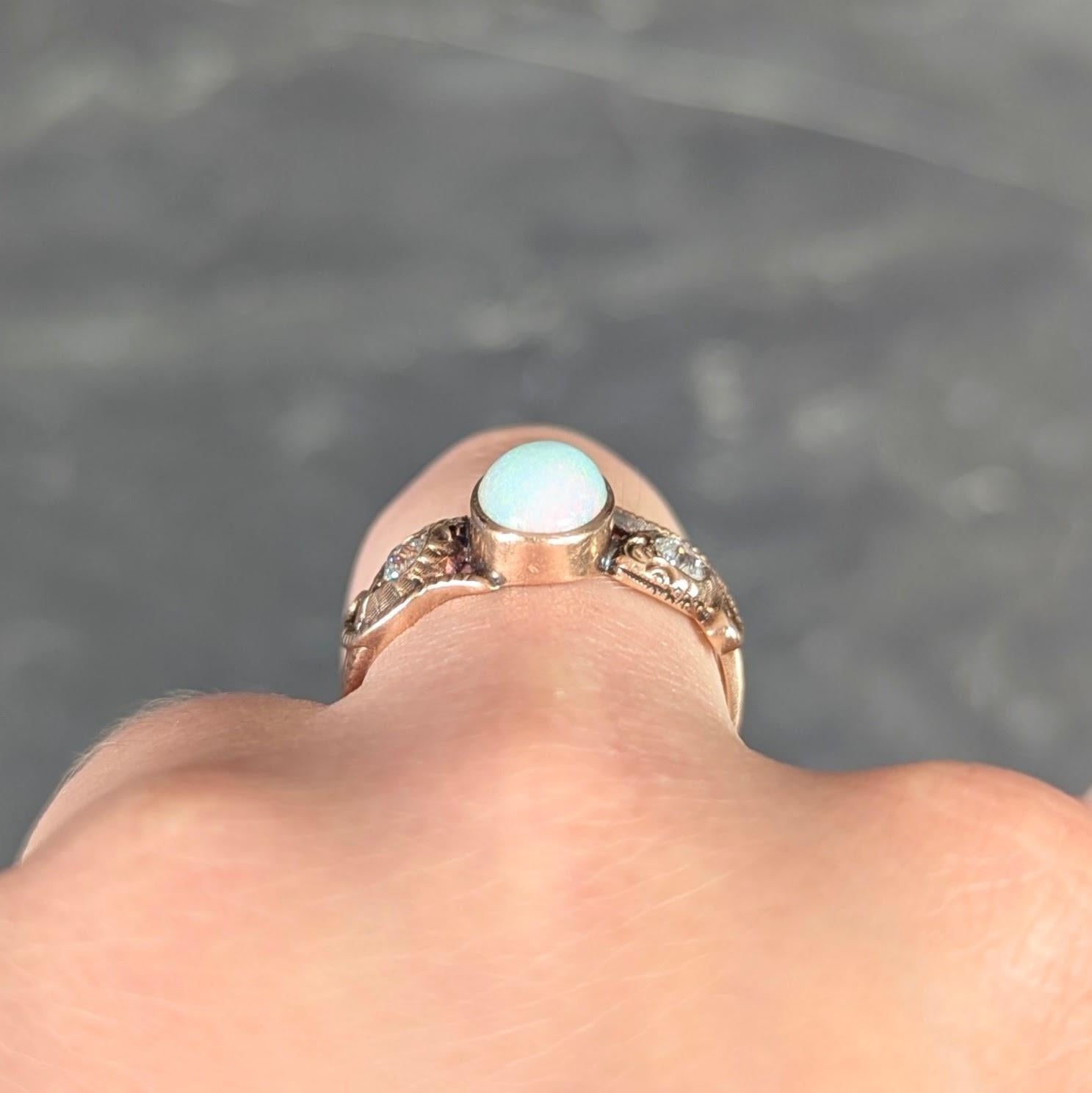 Victorian Diamond Opal 14 Karat Rose Gold Antique Lovers Knot Snake Ring