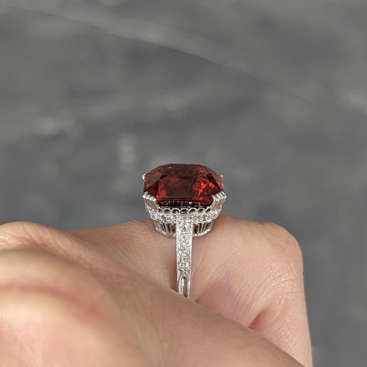 Art Deco 7.28 CTW Citrine Diamond Platinum Vintage Wheat Cocktail Ring