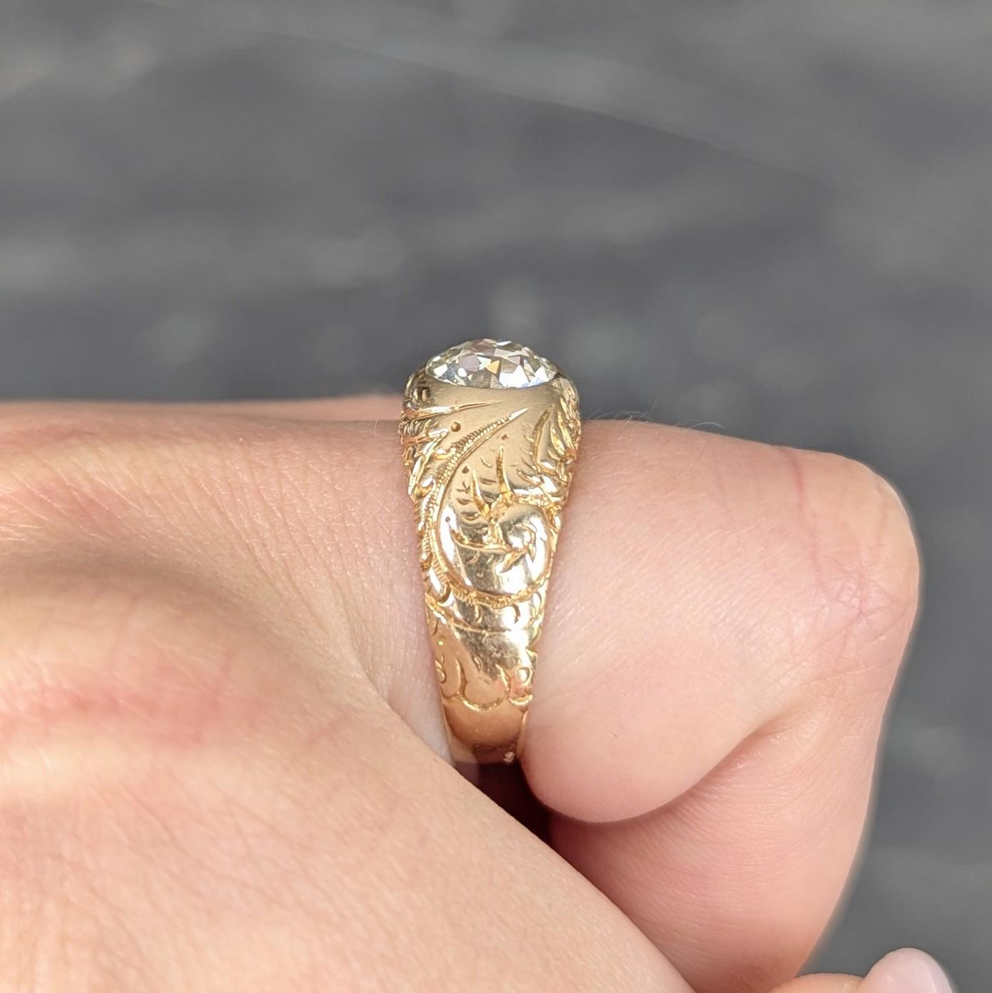 Art Nouveau 1.60 CTW Old Mine Cut Diamond 14K Gold Antique Engagement Ring