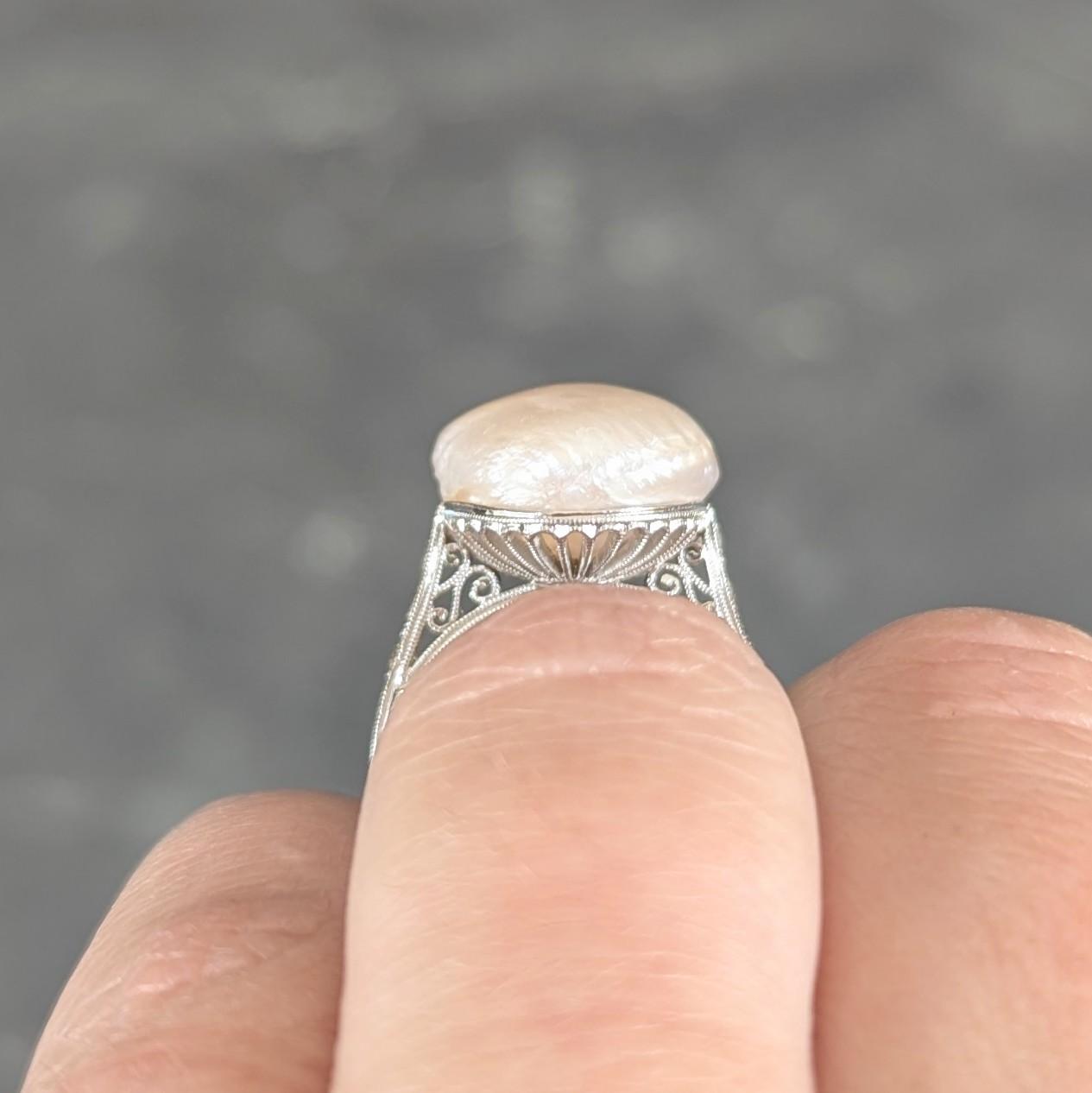 Art Deco Pink Natural Unionidae Pearl Diamond Platinum Antique Dinner Ring GIA