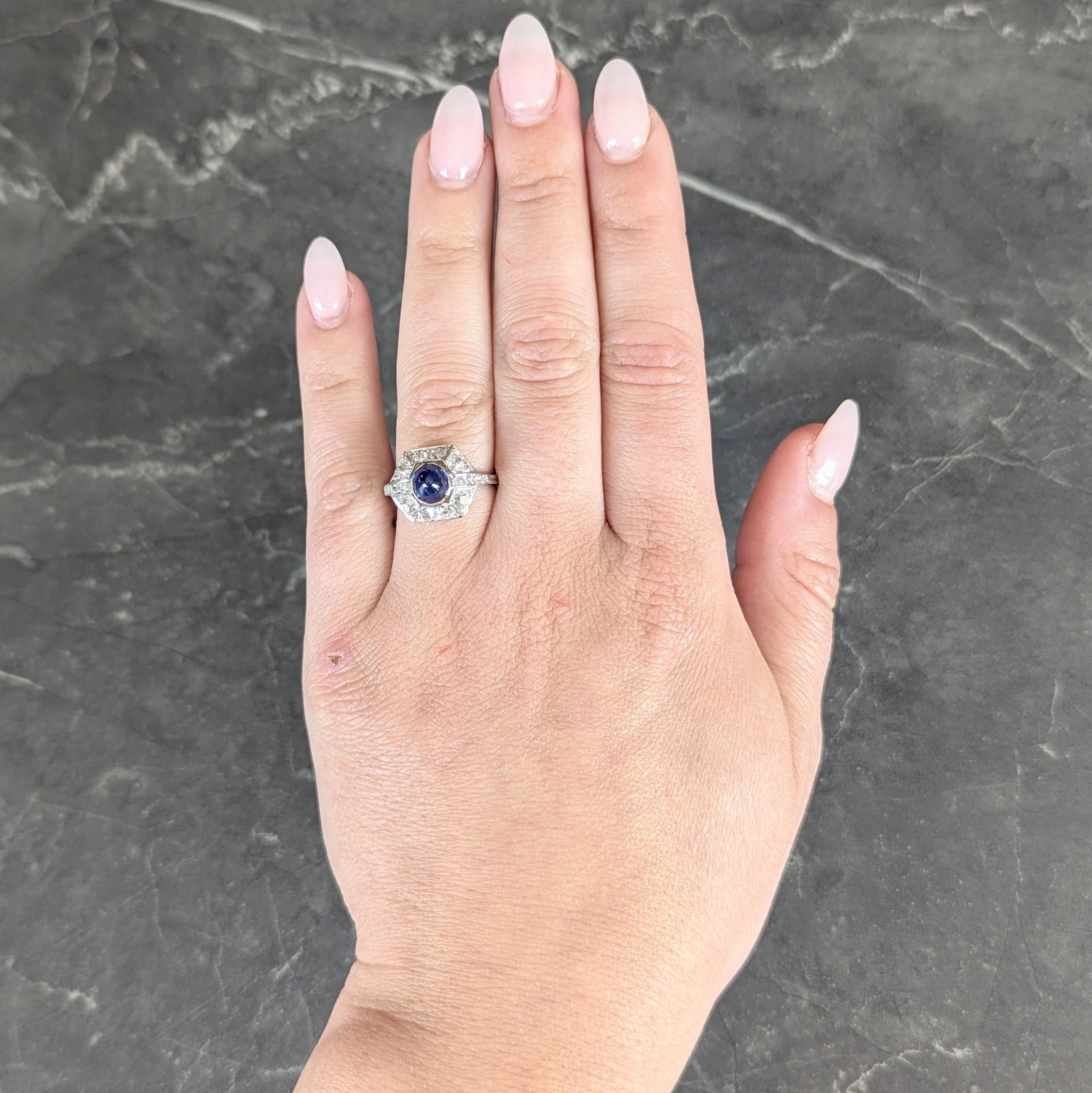 French Art Deco No Heat Sapphire Diamond Platinum Vintage Cluster Ring GIA