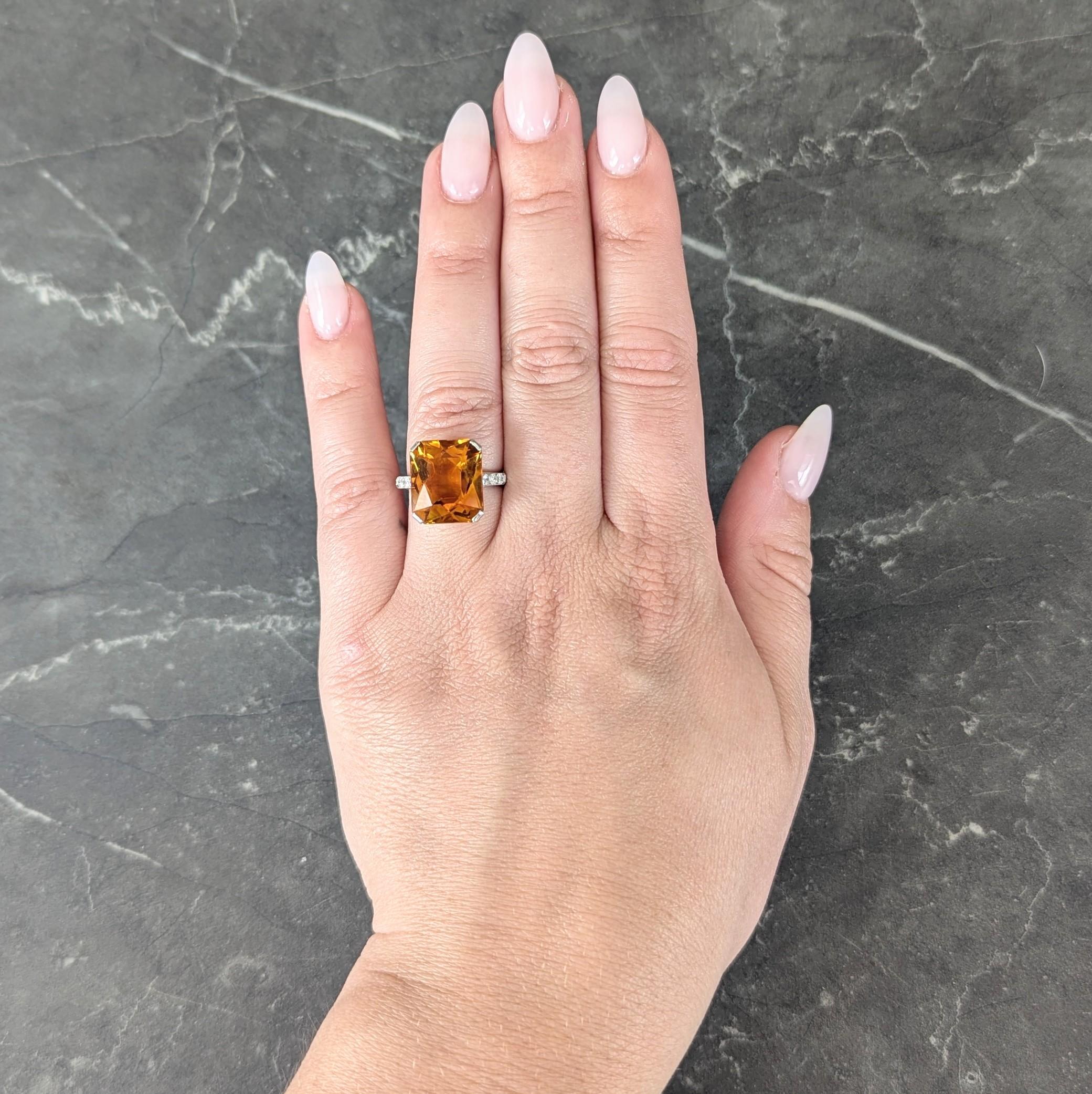 Art Deco 8.95 CTW Citrine Diamond Platinum Vintage Cocktail Ring