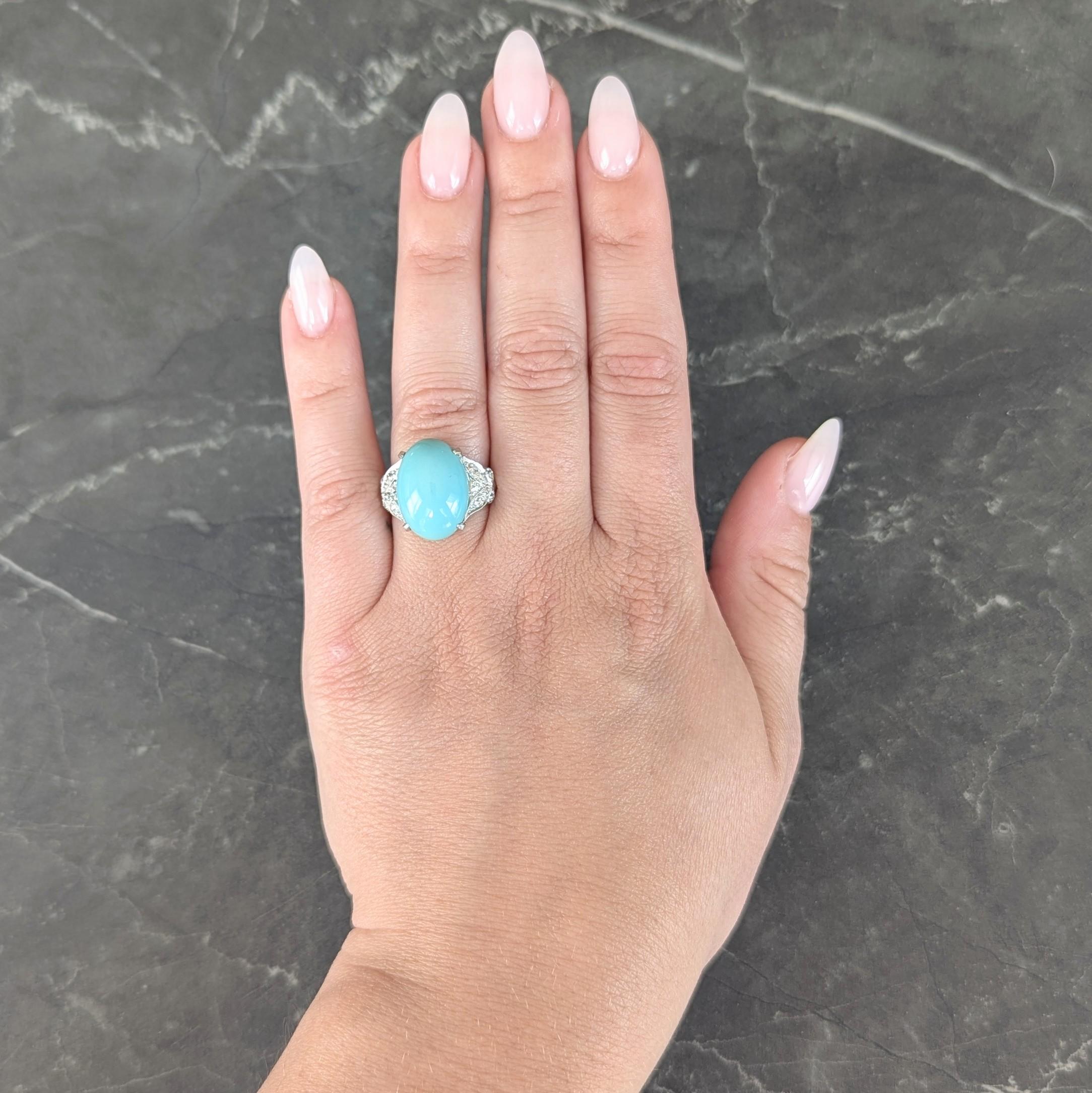 Mid-Century Turquoise Diamond Platinum Vintage Butterfly Cocktail Ring