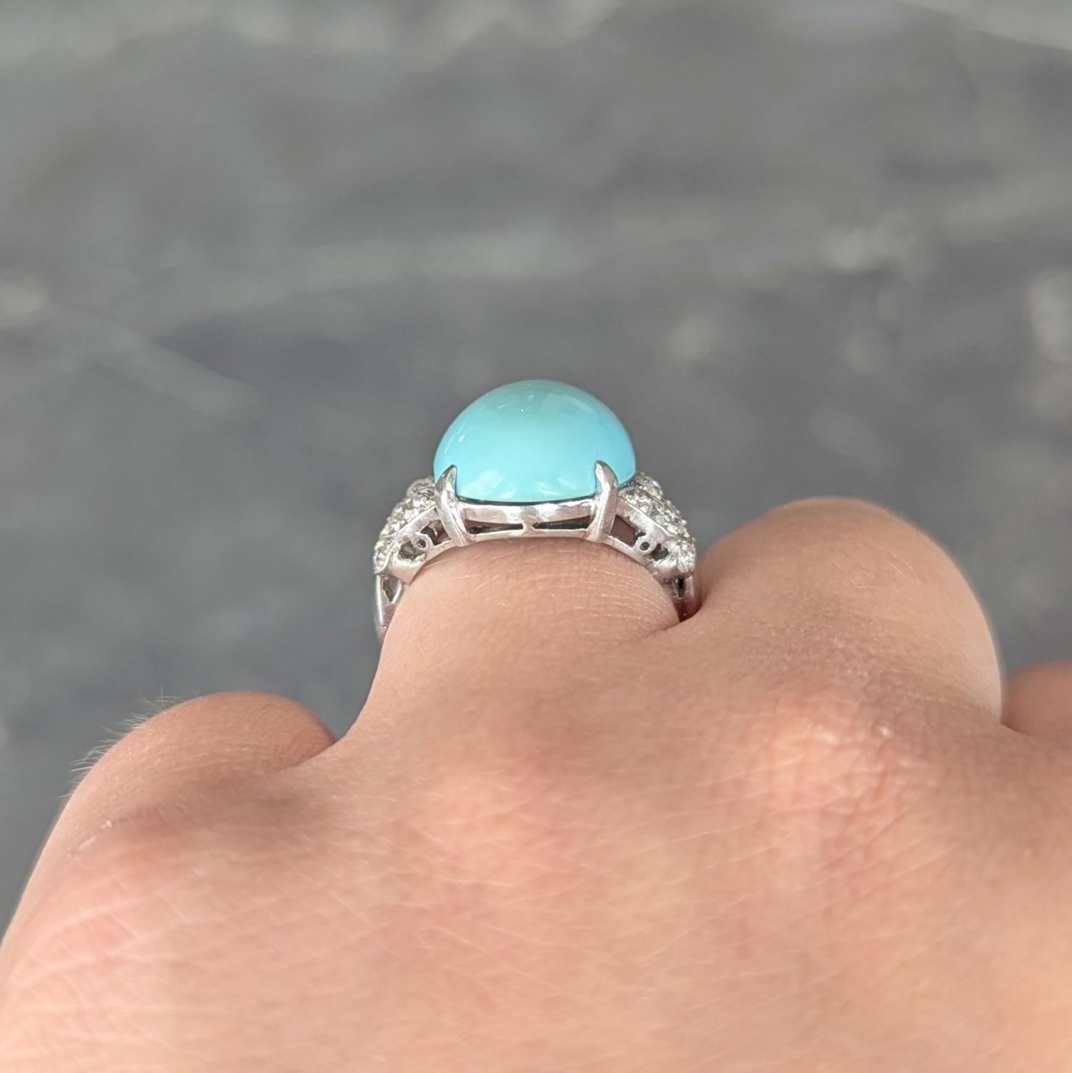 Mid-Century Turquoise Diamond Platinum Vintage Butterfly Cocktail Ring