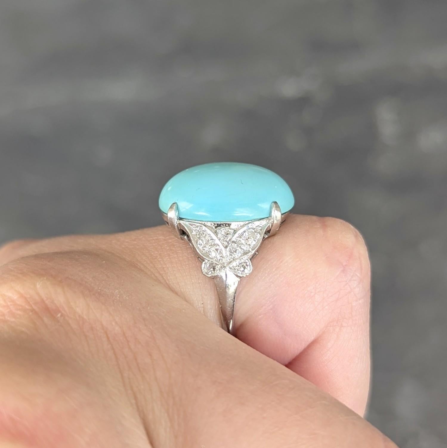 Mid-Century Turquoise Diamond Platinum Vintage Butterfly Cocktail Ring