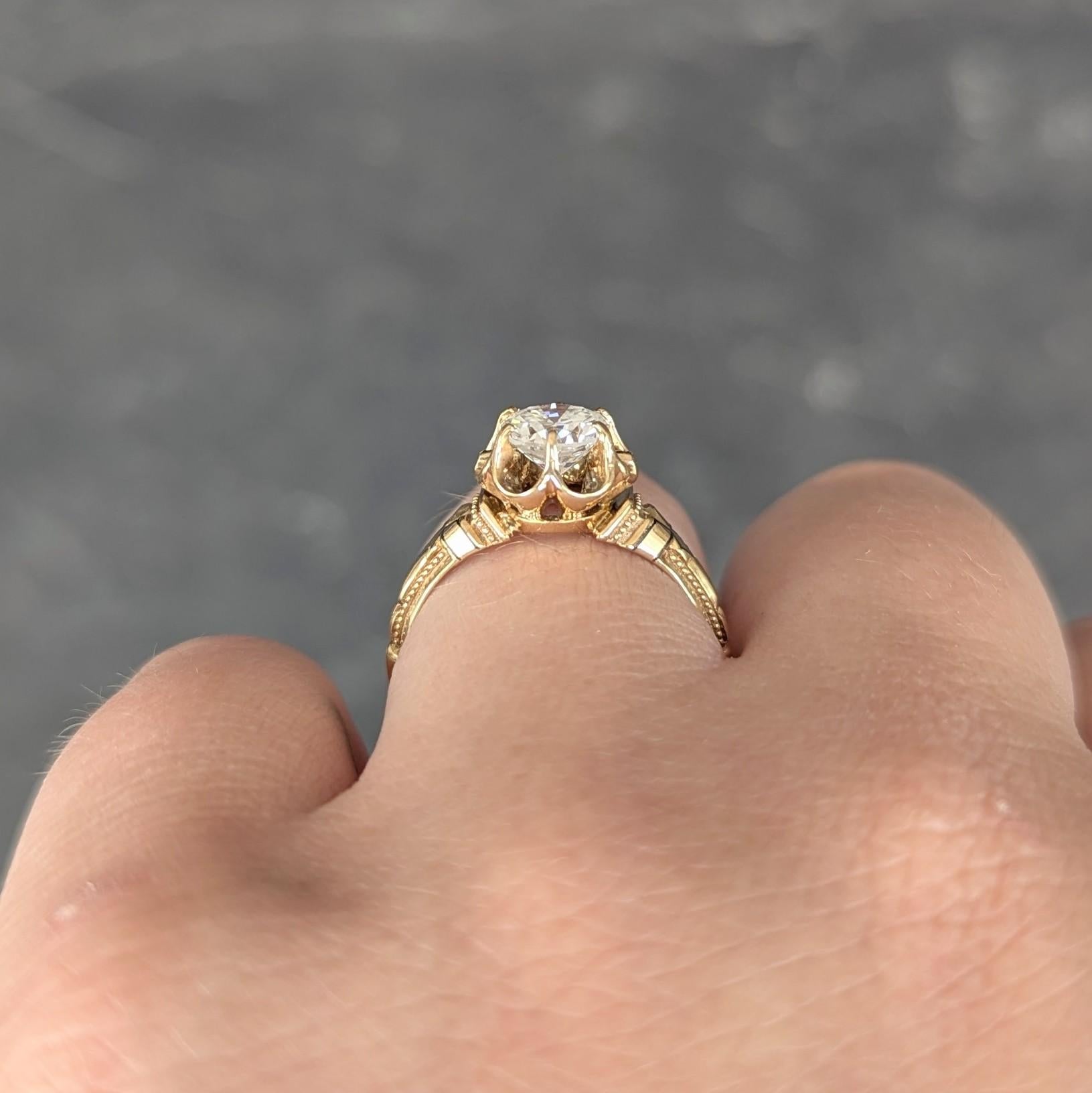 Victorian 1866 0.76 CTW Diamond Enamel 18K Gold Antique Belcher Engagement Ring