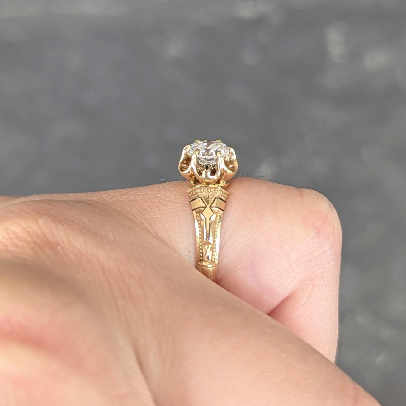 Victorian 1866 0.76 CTW Diamond Enamel 18K Gold Antique Belcher Engagement Ring