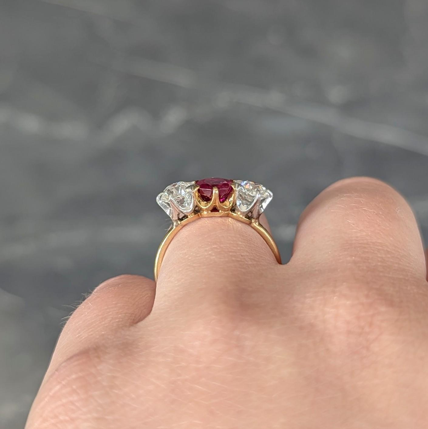 Tiffany & Co. No Heat Burma Ruby Diamond Platinum 18K Yellow Gold Antique Ring