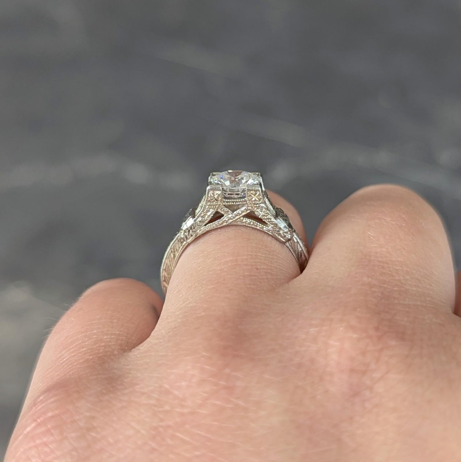 Art Deco 1.16 CTW Diamond 18 Karat Gold Vintage Orange Blossom Engagement Ring