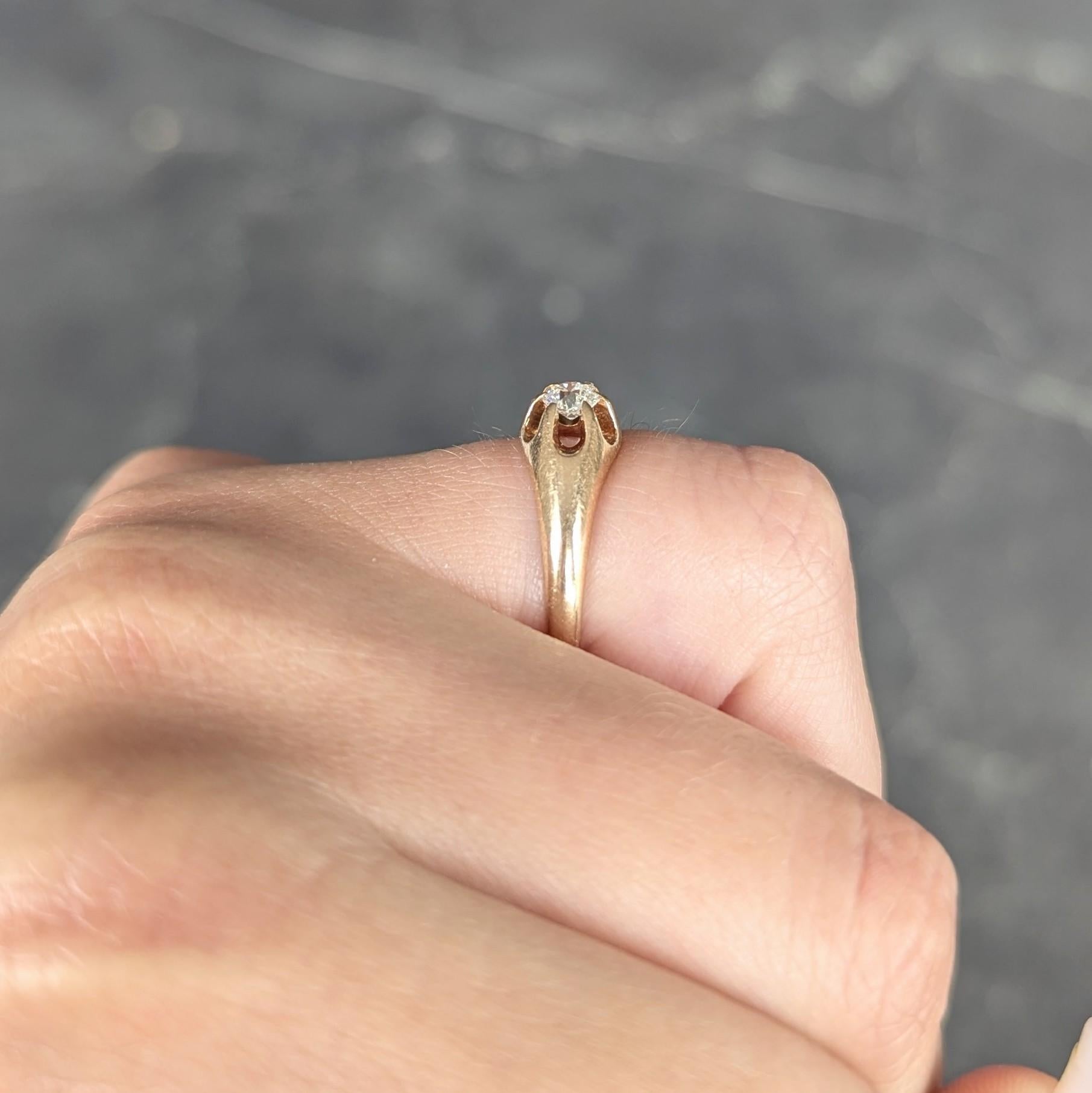 Victorian 0.18 CT Old Mine Cut Diamond 14K Gold Antique Belcher Engagement Ring