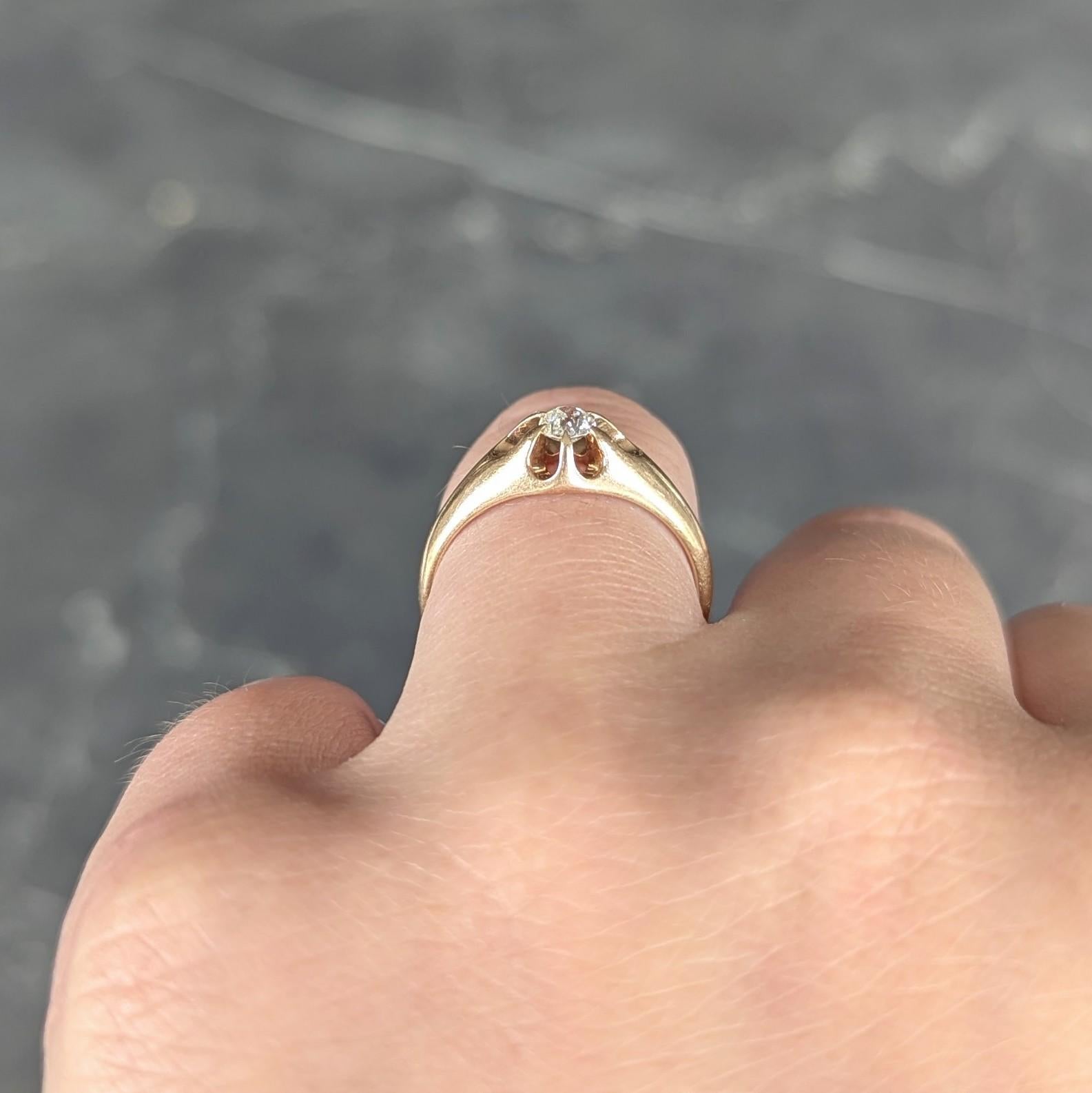 Victorian 0.18 CT Old Mine Cut Diamond 14K Gold Antique Belcher Engagement Ring