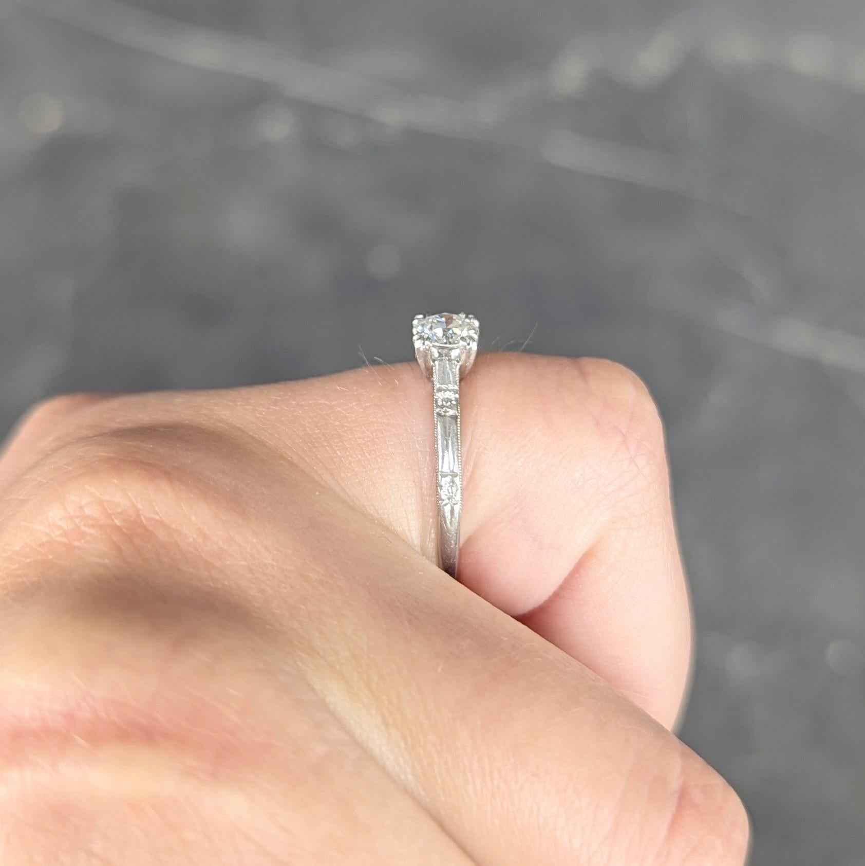 Art Deco 0.48 CTW Diamond Platinum Vintage Solitaire Engagement Ring