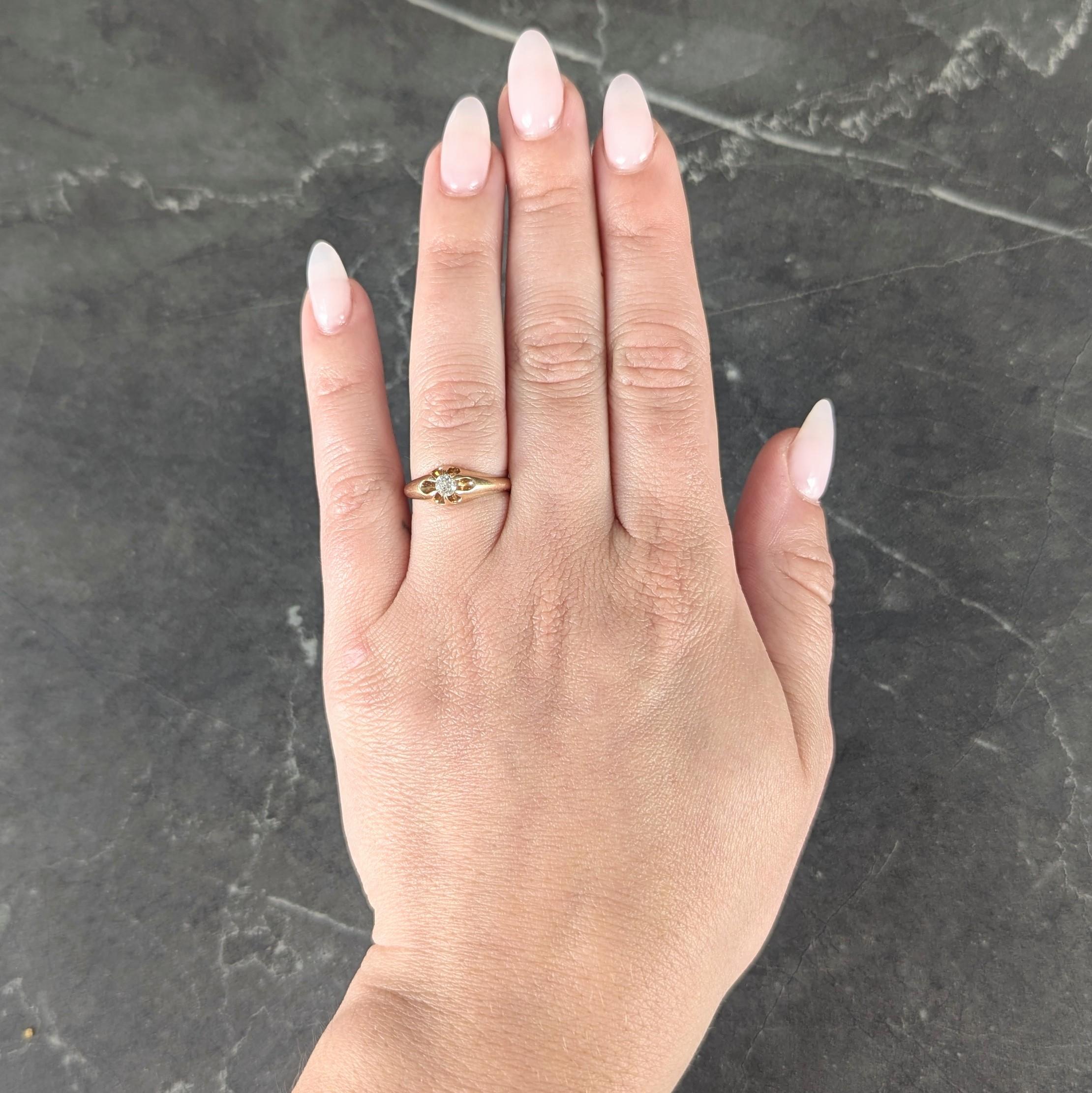 Victorian 0.18 CT Old Mine Cut Diamond 14K Gold Antique Belcher Engagement Ring