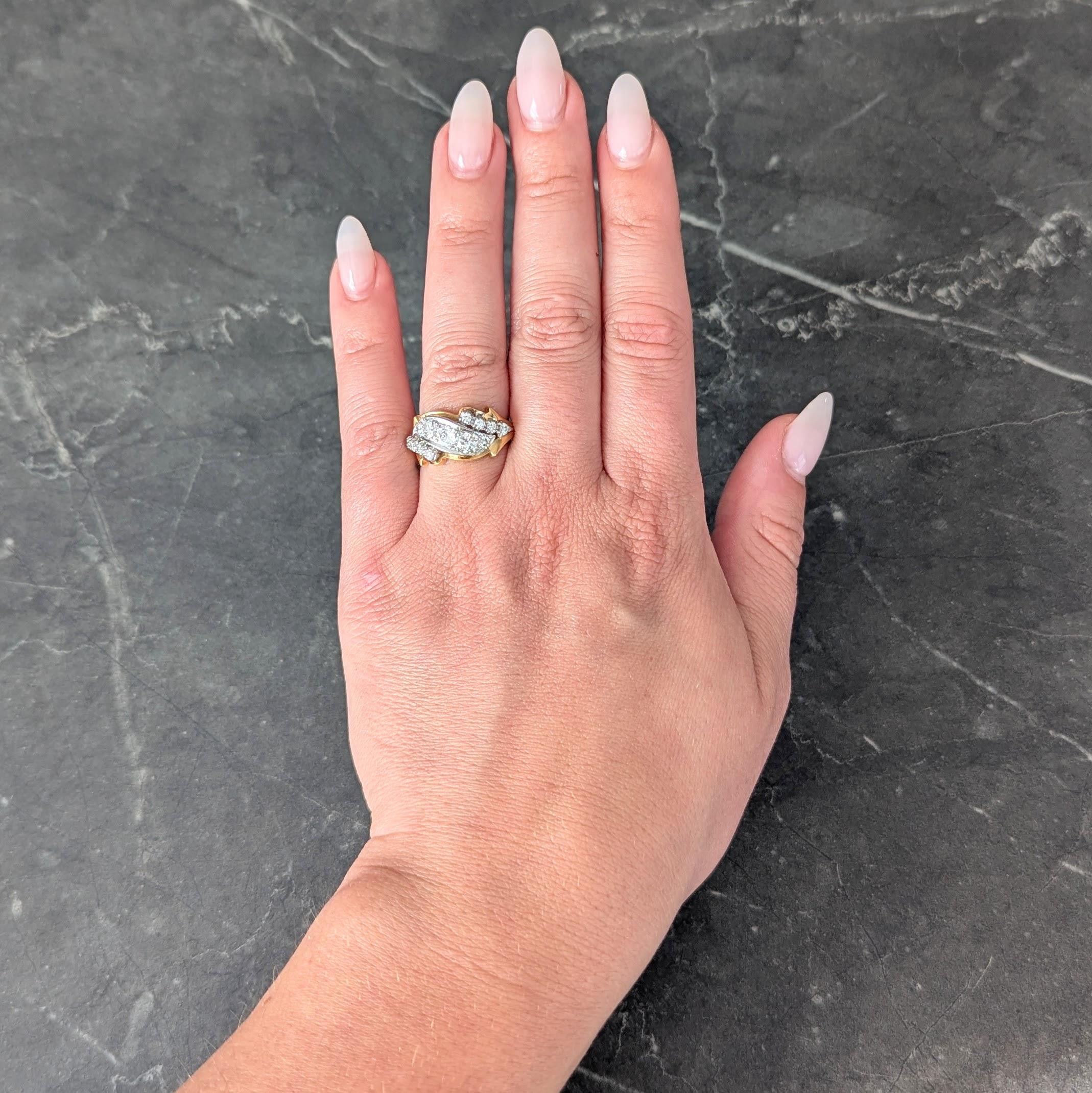 Mid-Century 1.12 CTW Diamond Platinum 18 Karat Gold Vintage Twist Band Ring