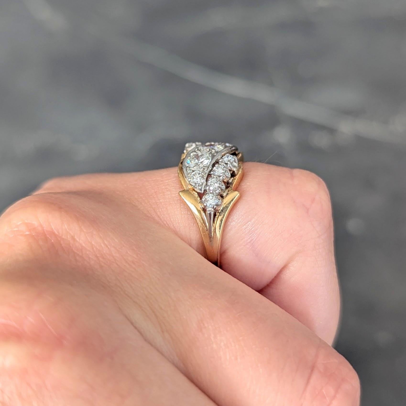 Mid-Century 1.12 CTW Diamond Platinum 18 Karat Gold Vintage Twist Band Ring