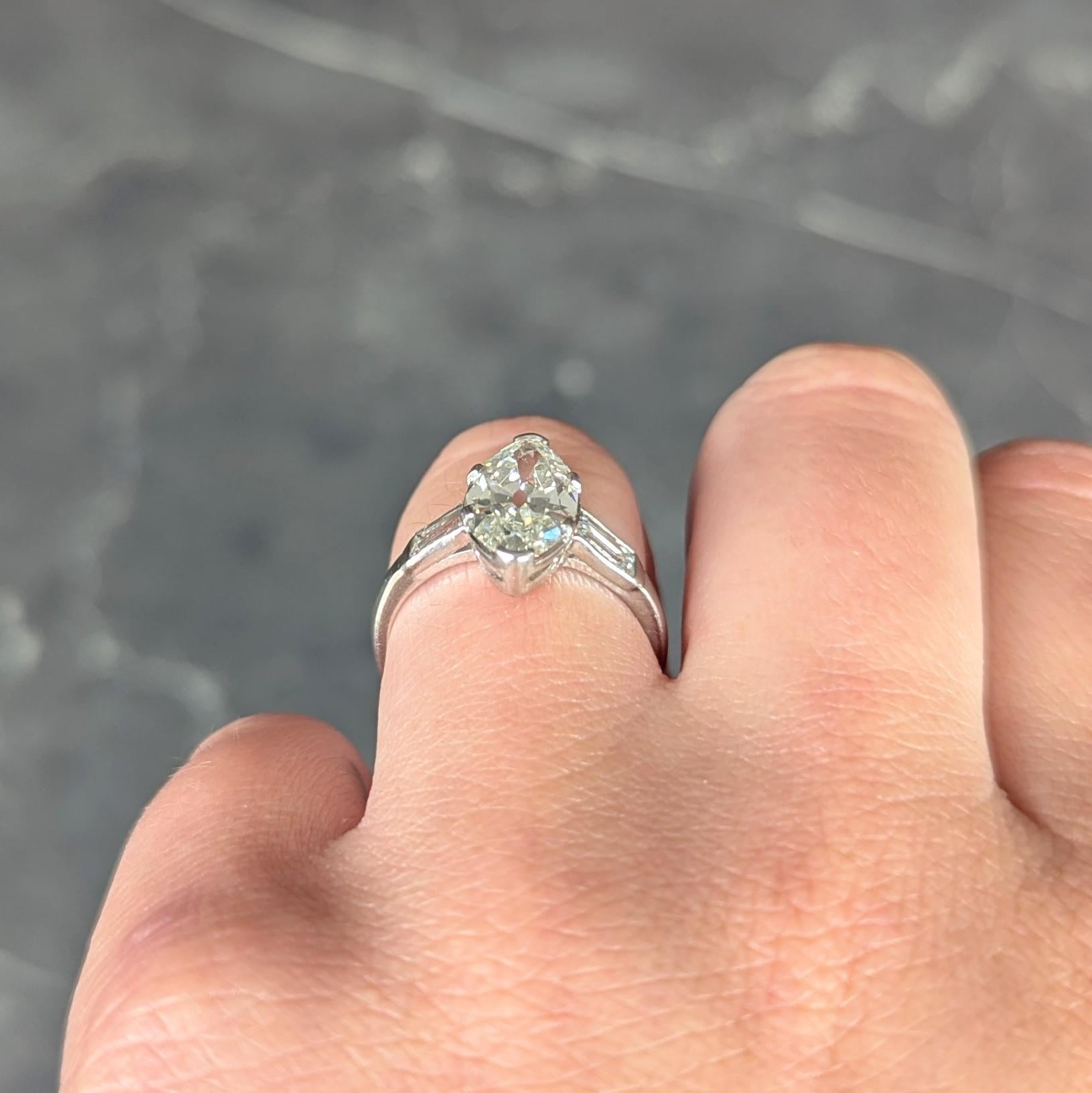 Art Deco 2.65 CTW Marquise Cut Diamond Platinum Vintage Engagement Ring