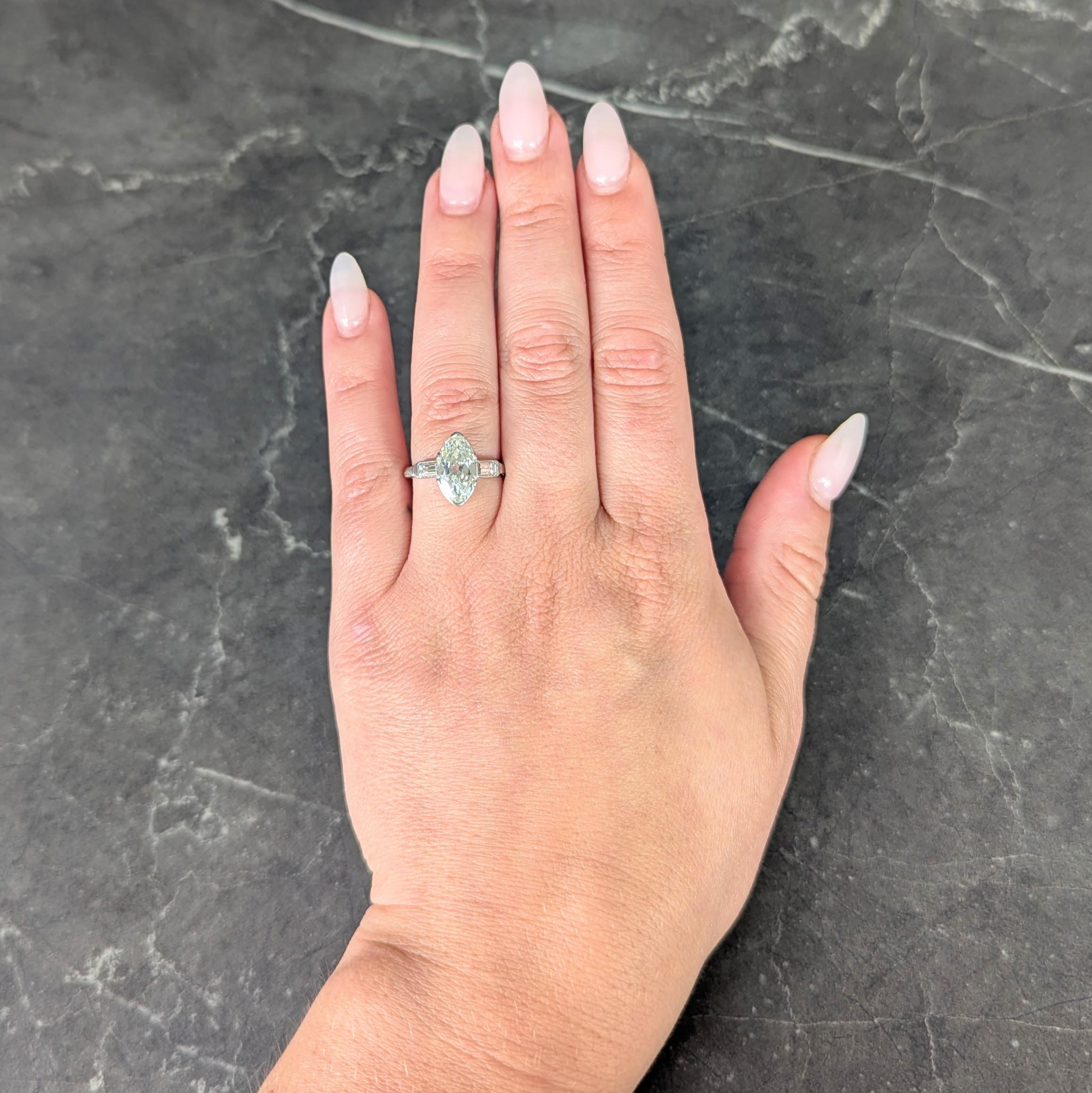 Art Deco 2.65 CTW Marquise Cut Diamond Platinum Vintage Engagement Ring