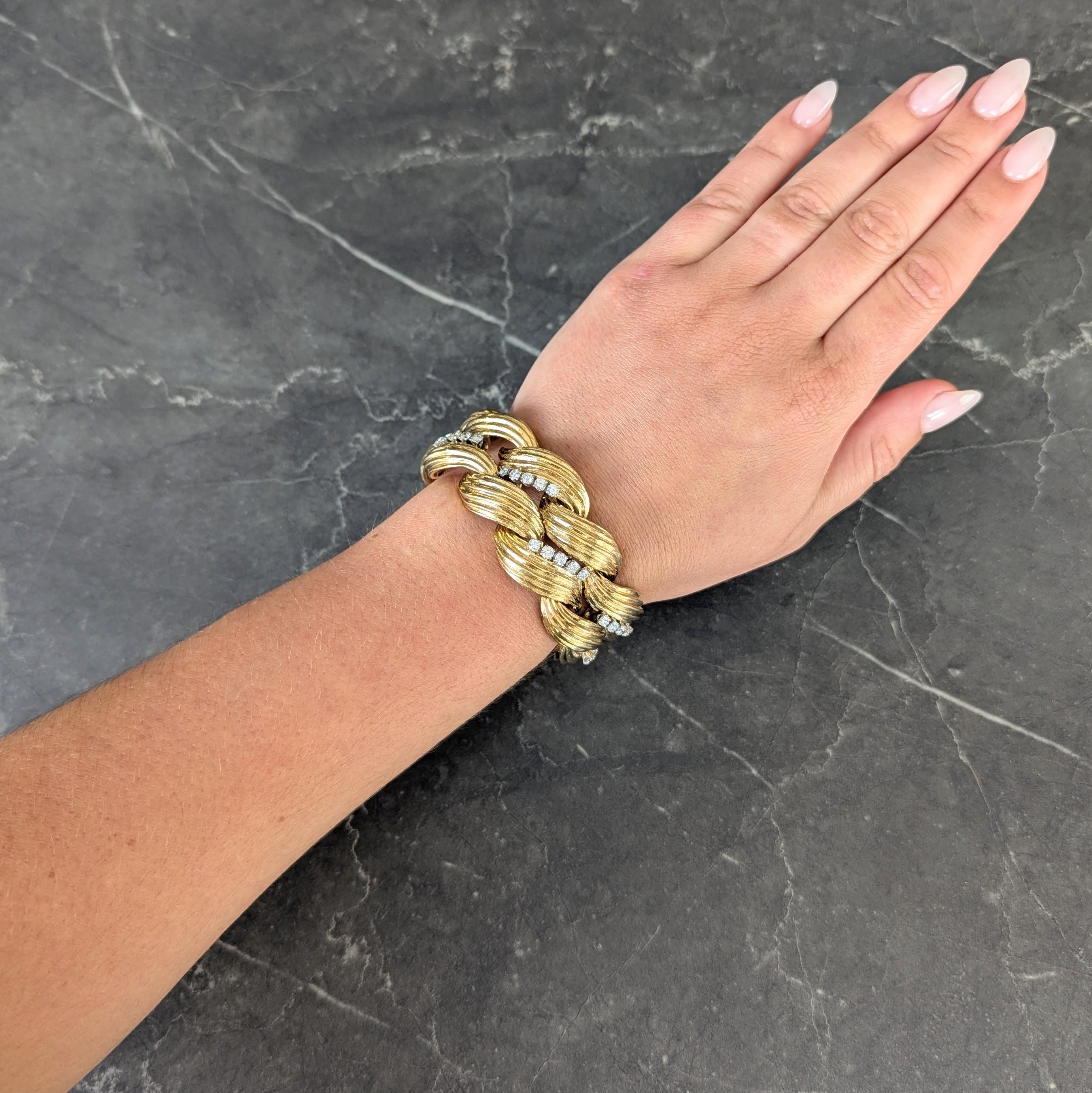 David Webb 1980's Diamond Platinum 18 Karat Yellow Gold Vintage Twist Bracelet
