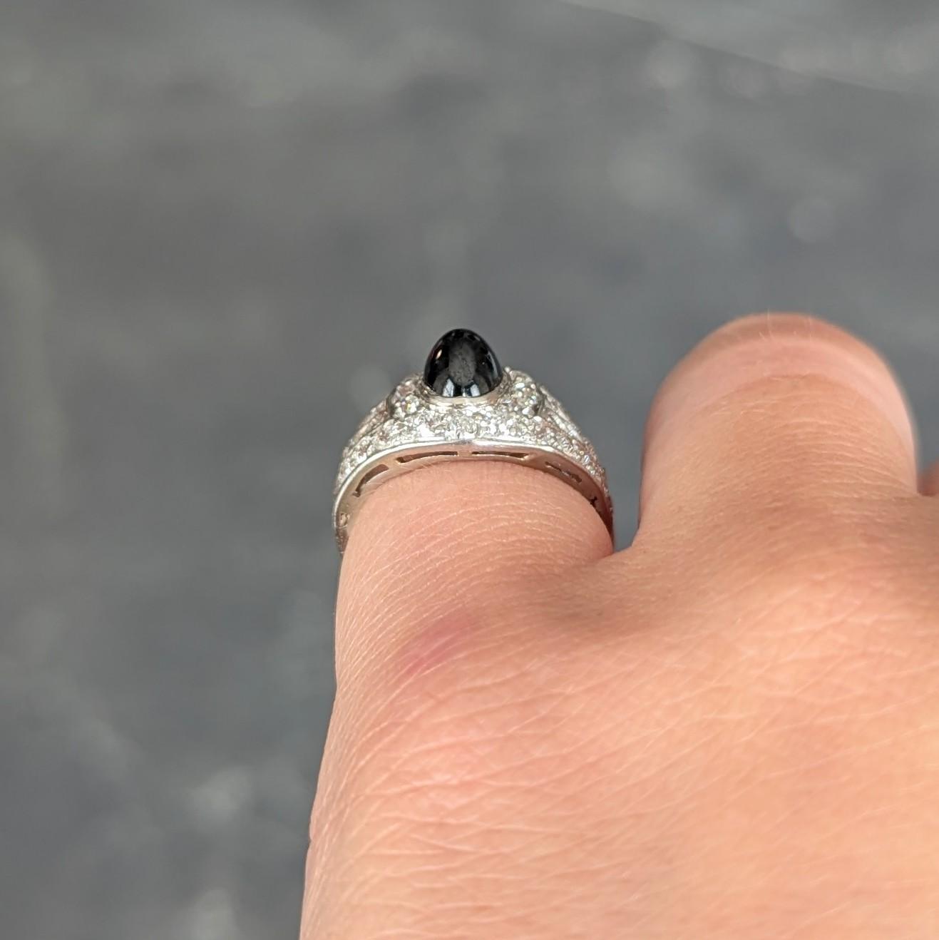 Art Deco Cabochon Sapphire Diamond Platinum Vintage Scrolling Bombé Ring