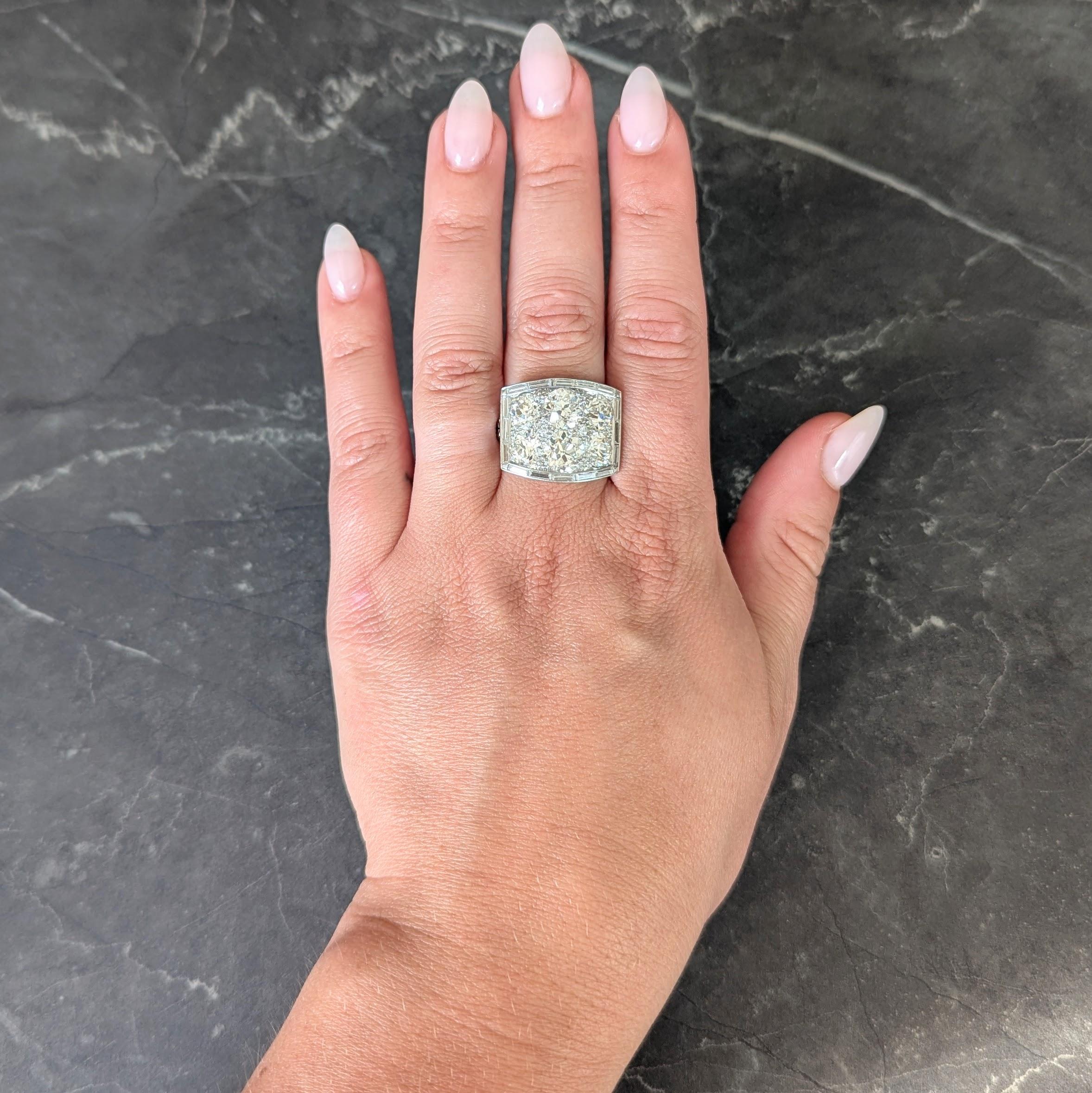 Art Deco Old European Cut Diamond 9.00 CTW Platinum Antique Heart Cluster Ring