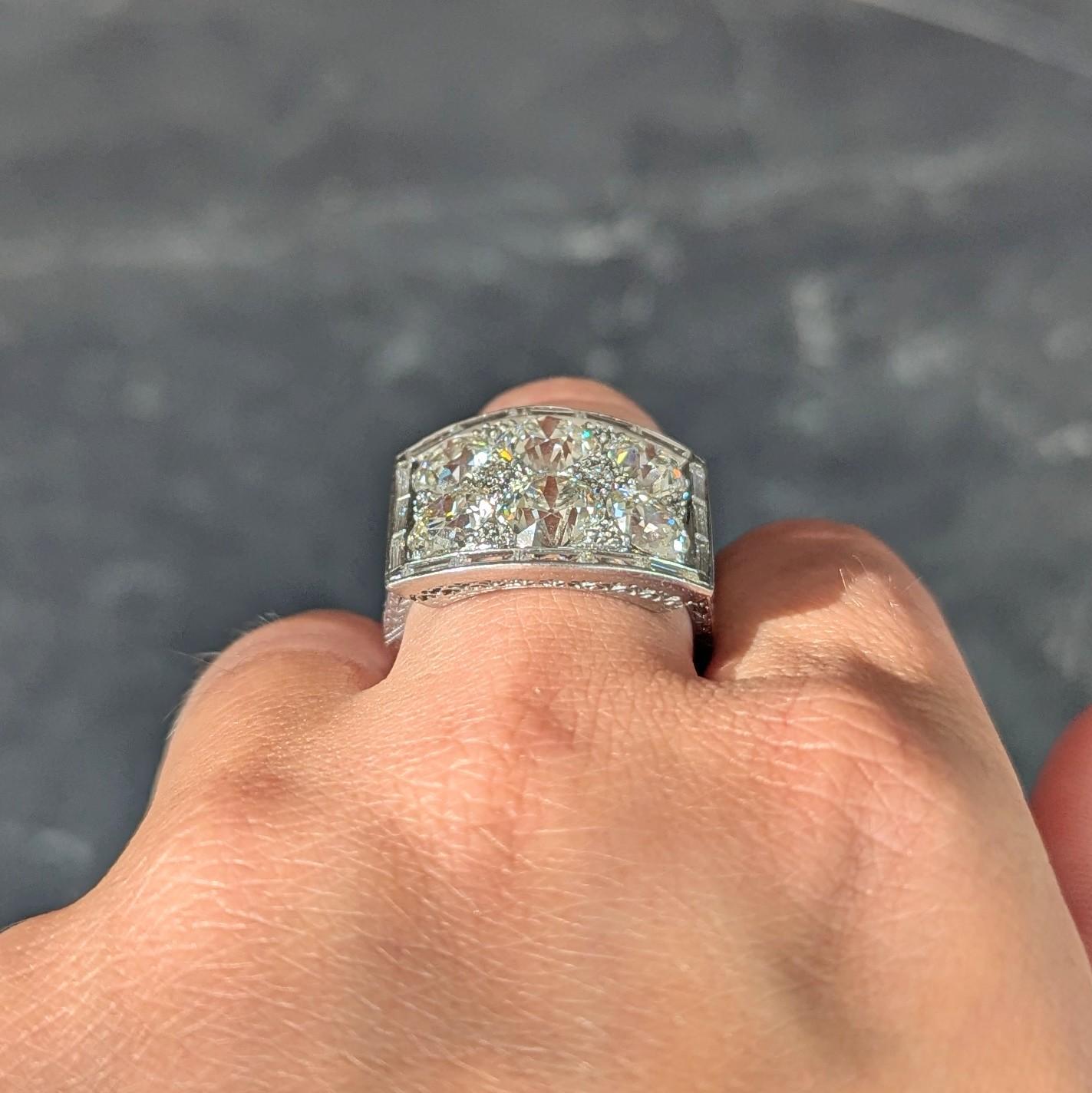 Art Deco Old European Cut Diamond 9.00 CTW Platinum Antique Heart Cluster Ring