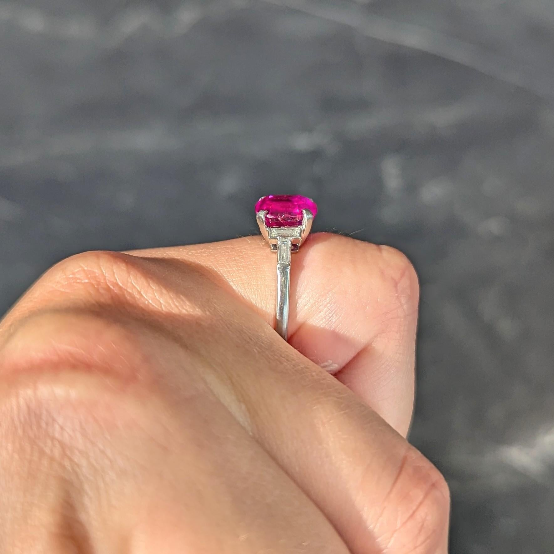 Mid-Century 3.53 CTW No Heat Burma Ruby Diamond Platinum Vintage Five Stone Ring
