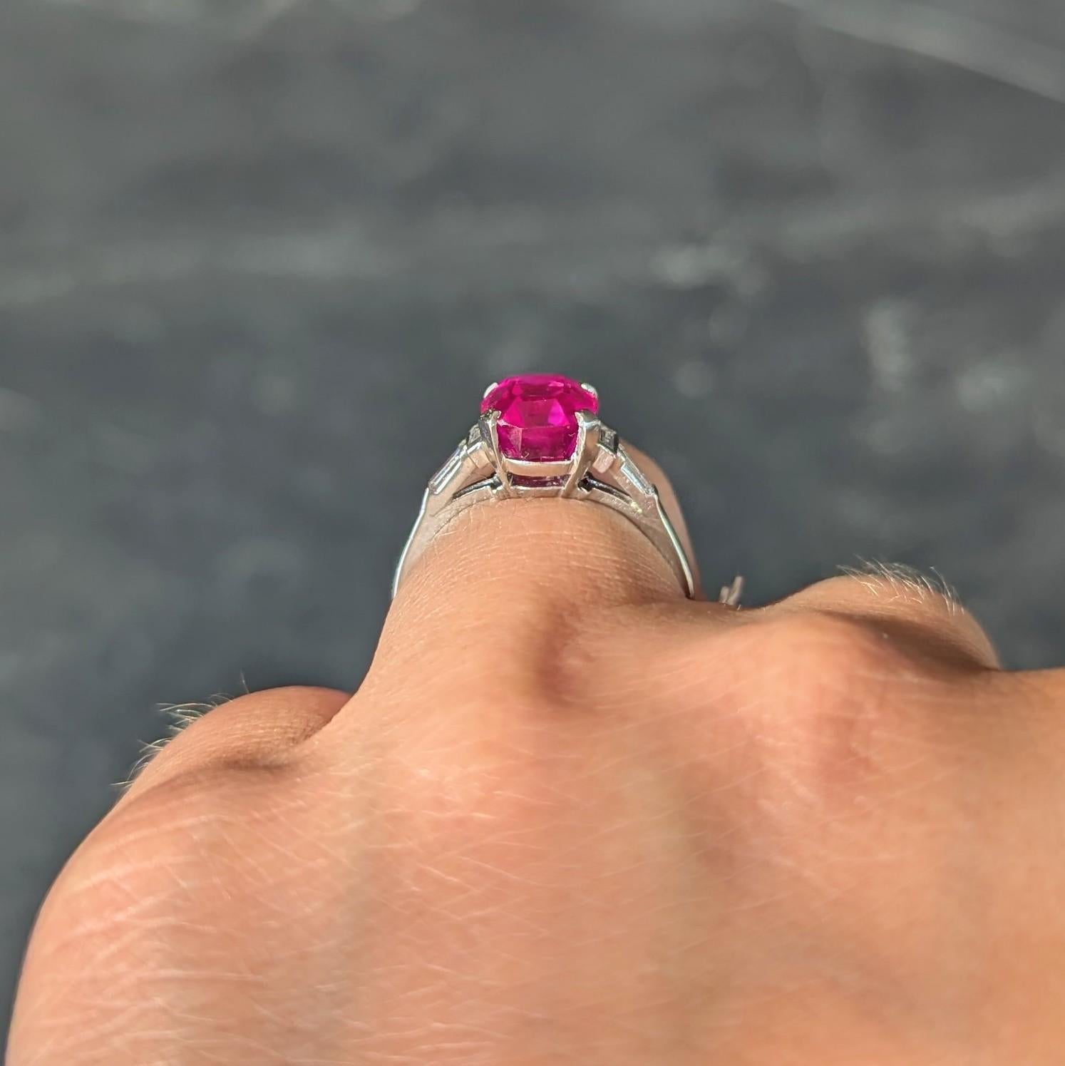 Mid-Century 3.53 CTW No Heat Burma Ruby Diamond Platinum Vintage Five Stone Ring